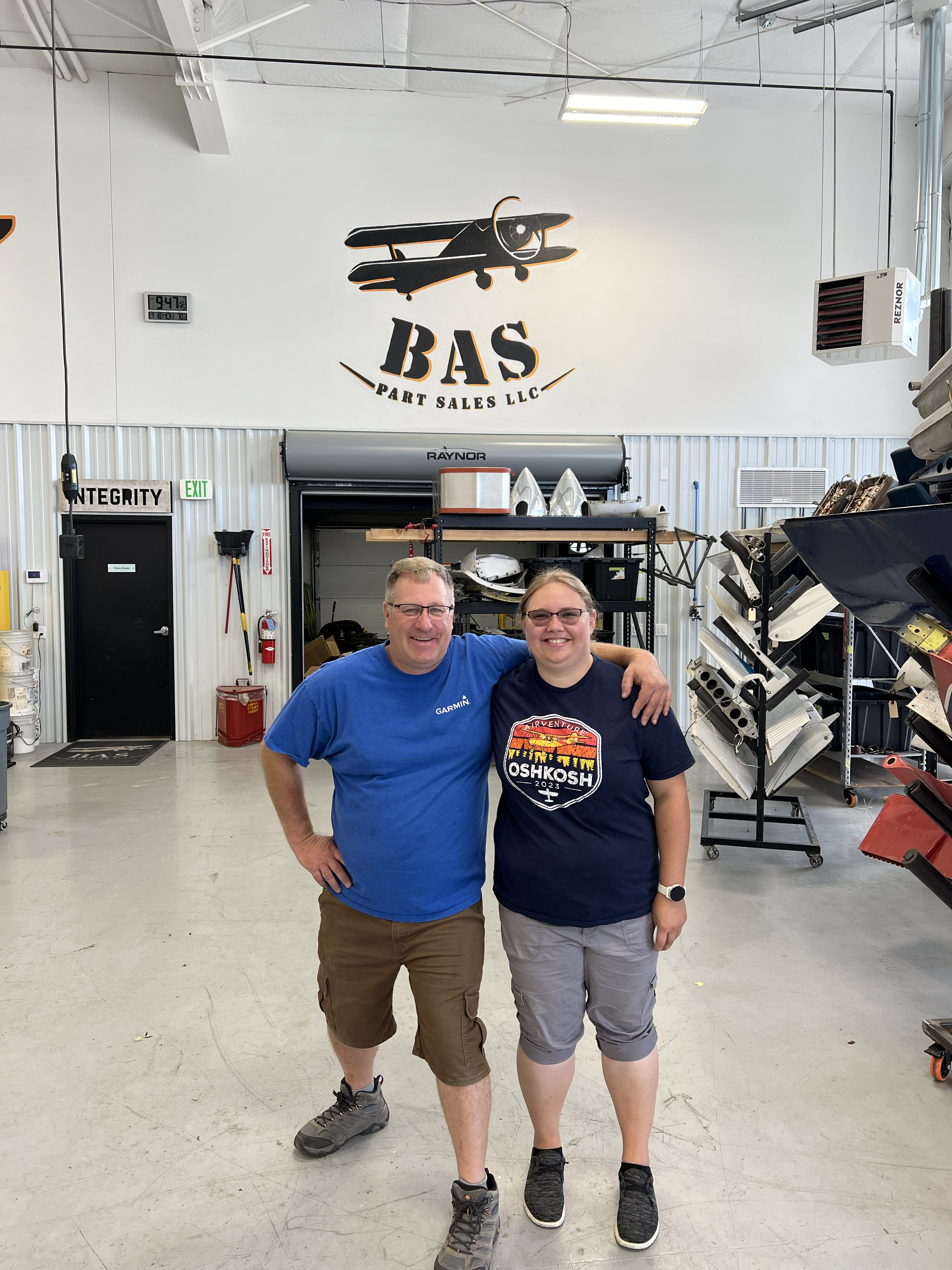 Lyn and Elizabeth from Six Pack Aero tour the BAS Part Sales hangar in Greeley, CO in 2023