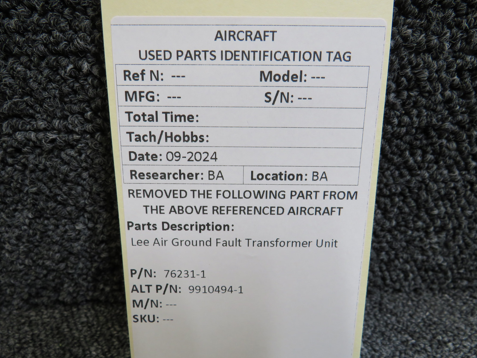 76231-1 Alternative Part Number 9910494-1 Lee Air Ground Fault