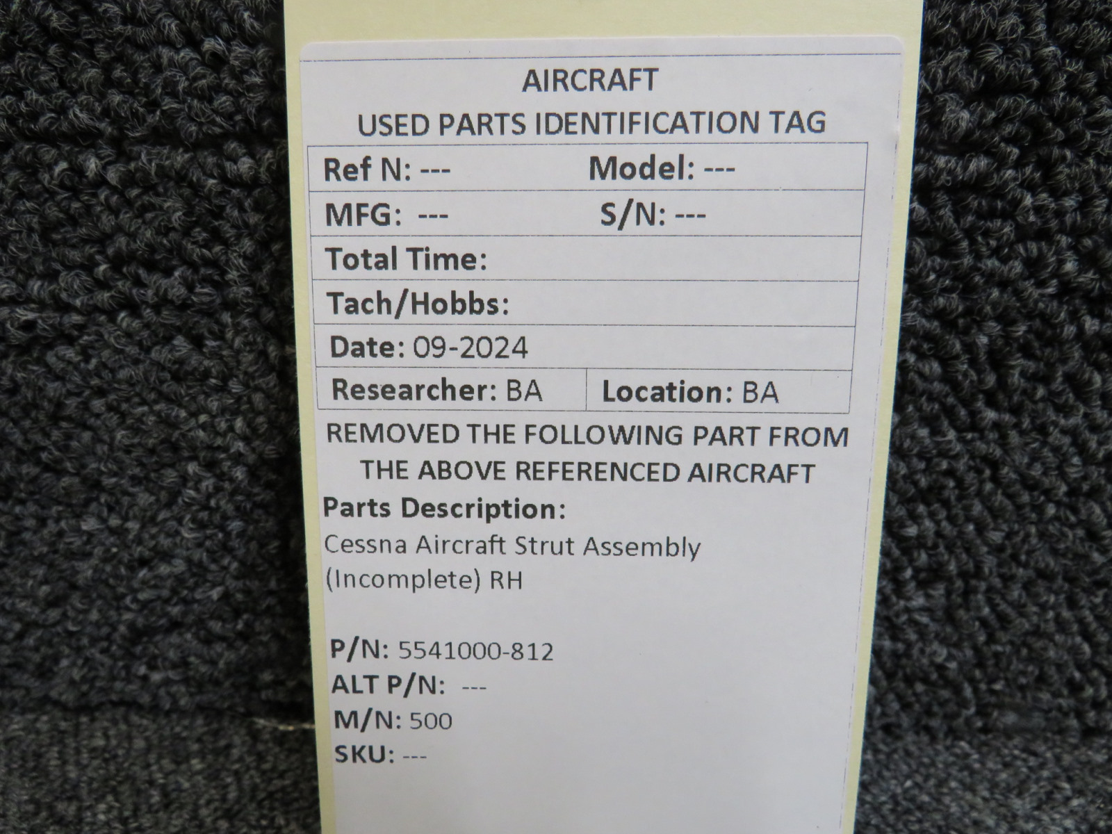 5541000-812 Cessna Aircraft 500 Strut Right Hand Incomplete Assembly