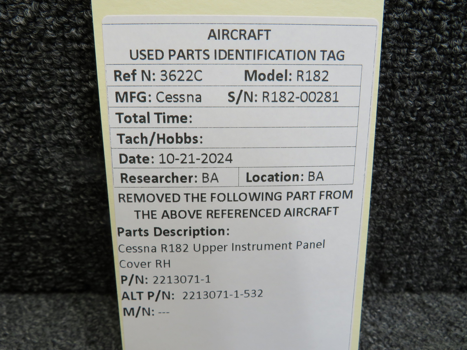 2213071-1 (Alt PN: 2213071-1-532) Cessna R182 Upper Instrument