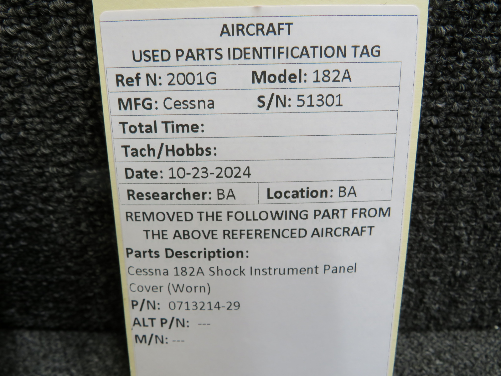 0713214-29 Cessna 182A Shock Instrument Panel Cover For Sale