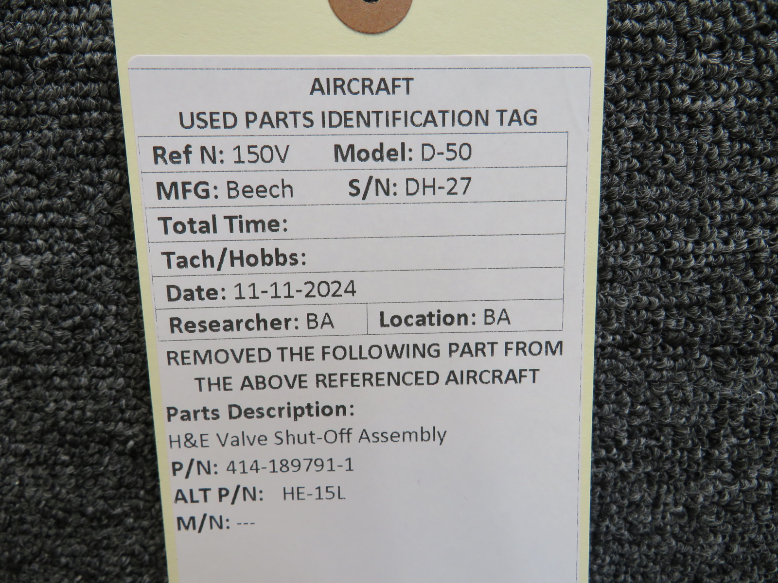 414-189791-1 Alternative Part Number HE-15L H and E Valve Shut Off
