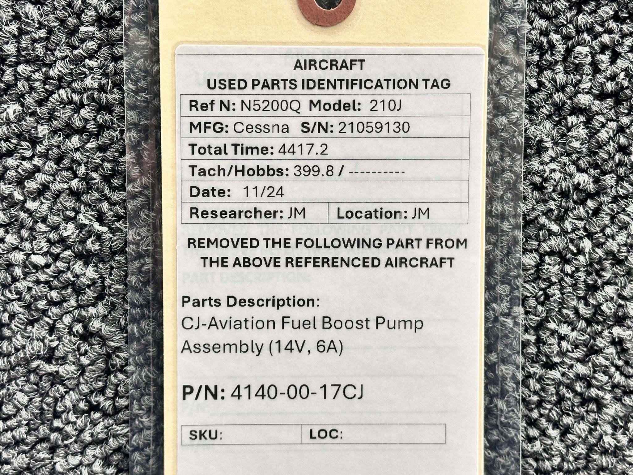 4140-00-17CJ CJ-Aviation Fuel Boost Pump Assembly (14 Volts, 6 Amps)