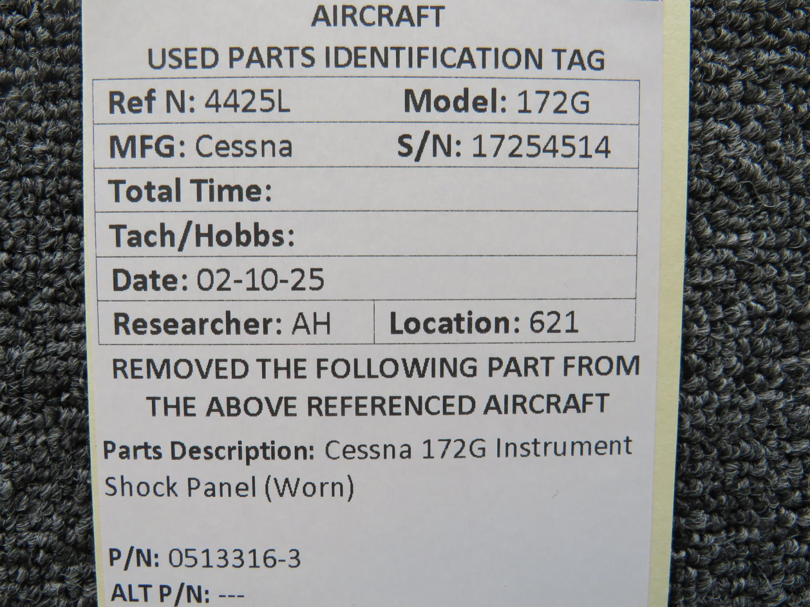 0513316-3 Cessna 172G Instrument Shock Panel (Worn) For Sale