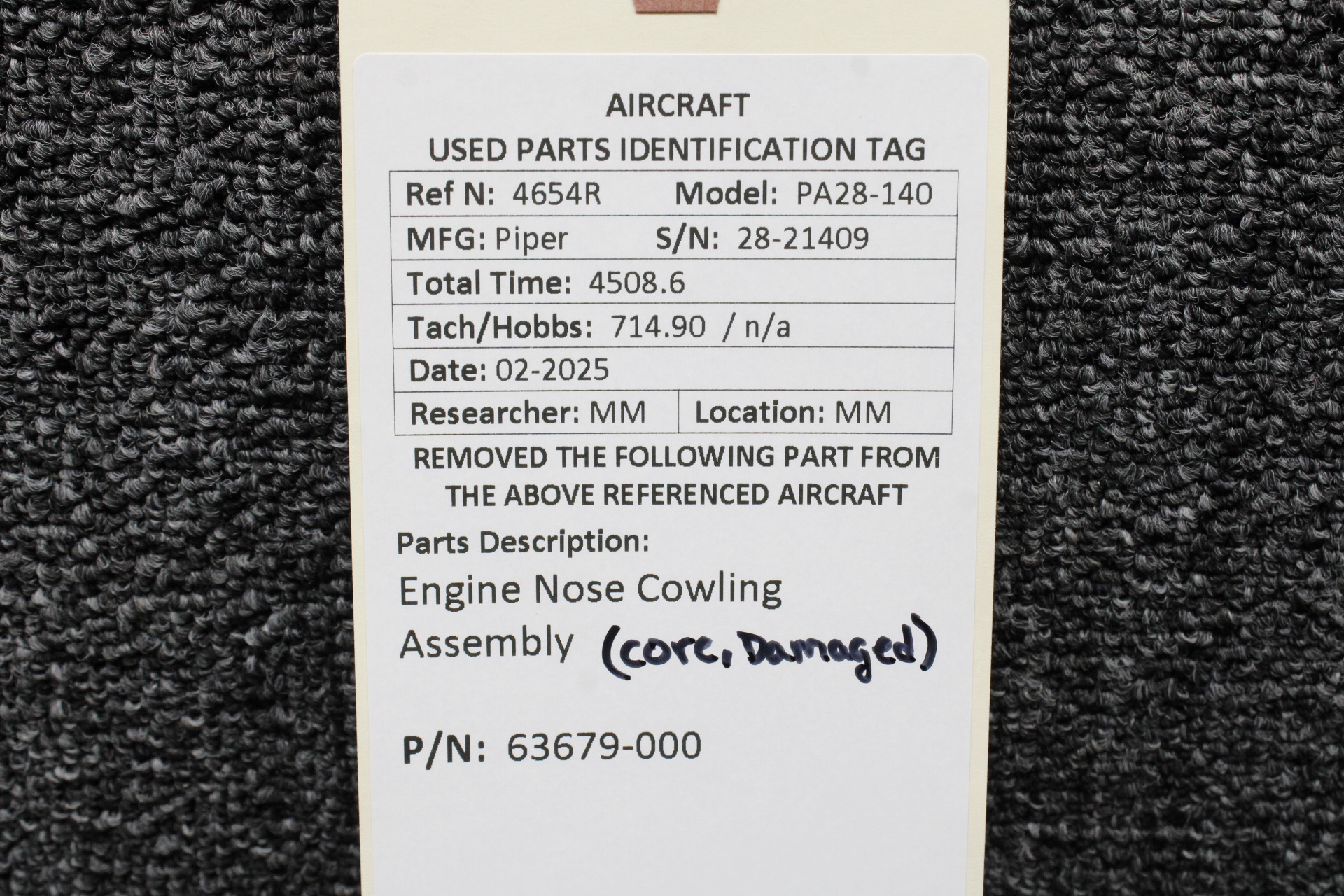 63679-000 Piper PA28-140 Engine Nose Cowling Assembly (Core