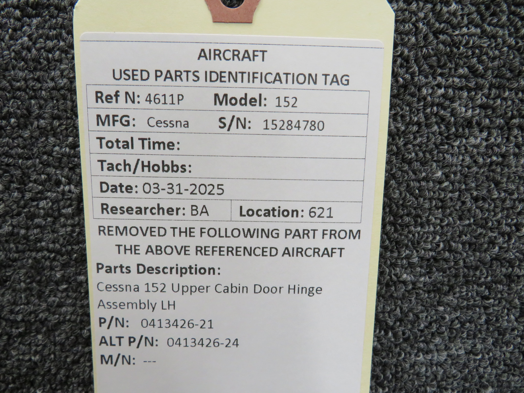 0413426-21 Use Part Number 0413426-24 Cessna 152 Upper Cabin Door