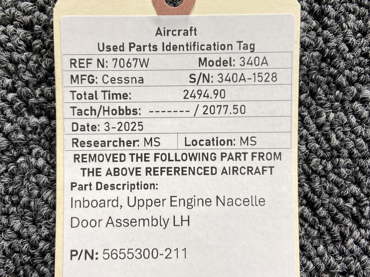 5655300-211 Cessna 340A Inboard, Upper LH Engine Nacelle Door Assembly