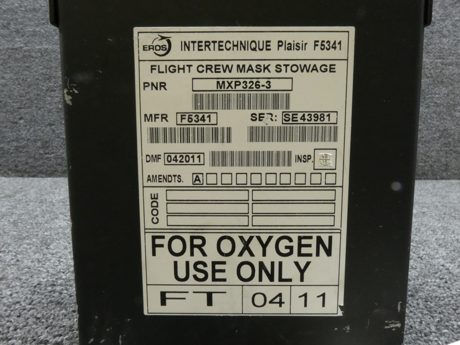 MXP326-3 Eros Flight Crew Mask Stowage with Modifications For Sale