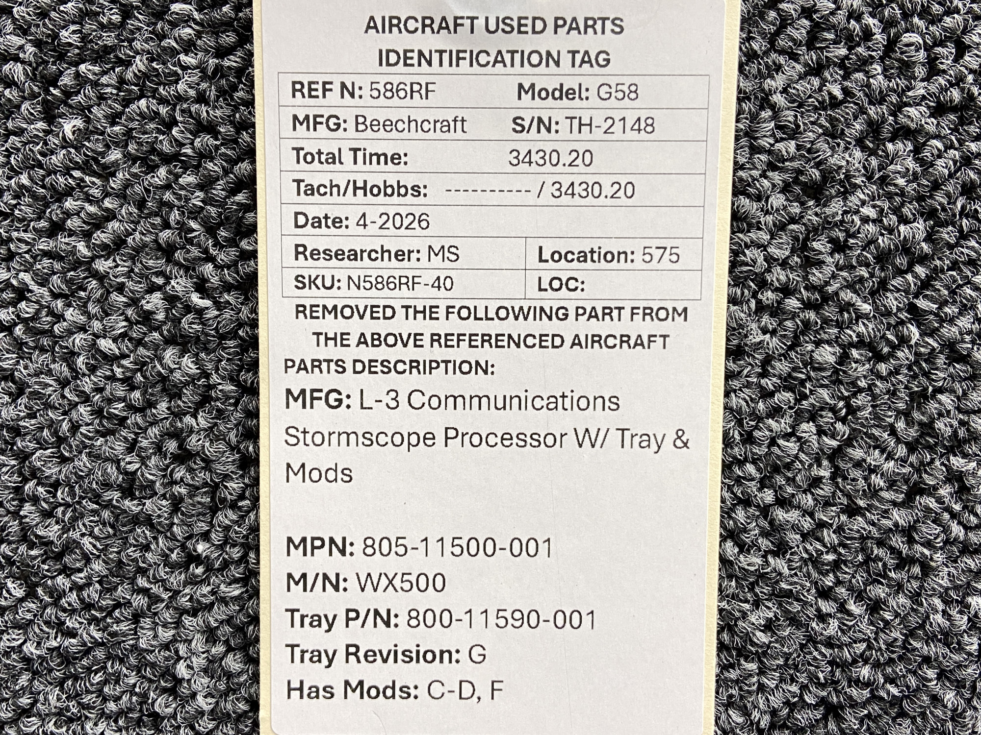 805-11500-001 L-3 Communications WX500 Stormscope Processor with