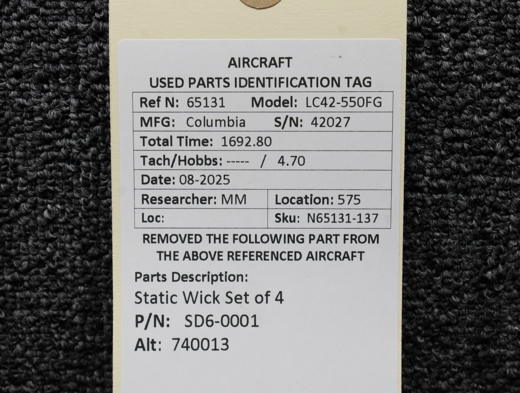 SD6-0001 (Alt: 740013) Columbia LC42-550FG Set of 4 Static Wicks