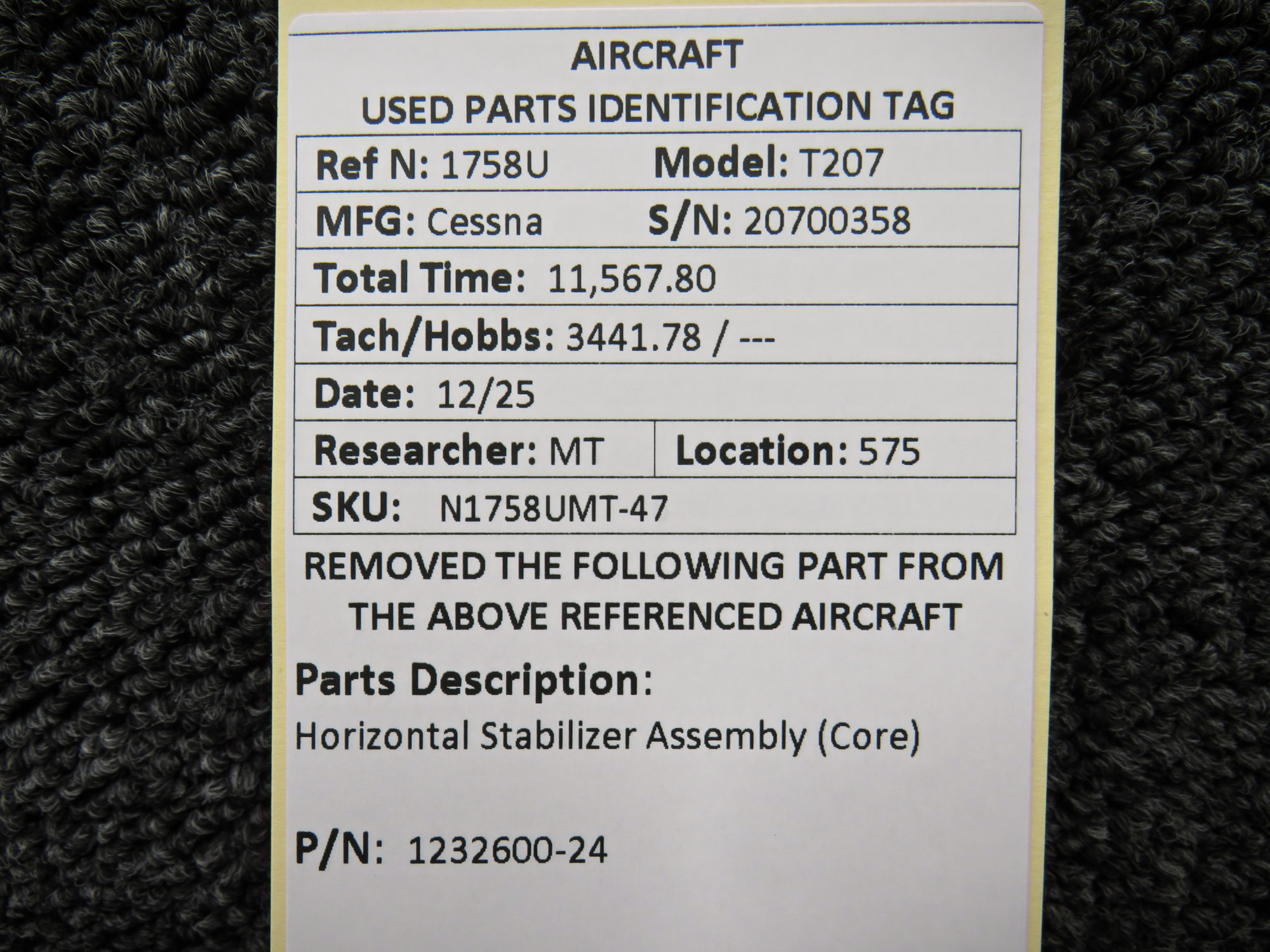 1232600-24 Cessna T207 Horizontal Stabilizer Assembly (Core