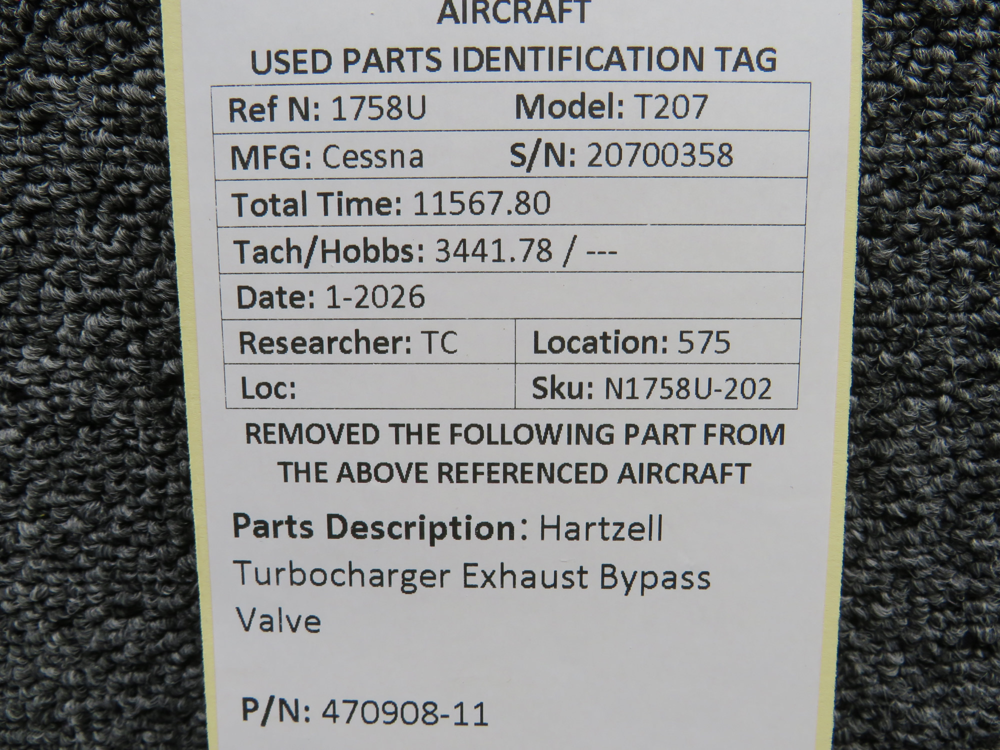 470908-11 (Alternate PN: C165006-0105) Hartzell Turbocharger