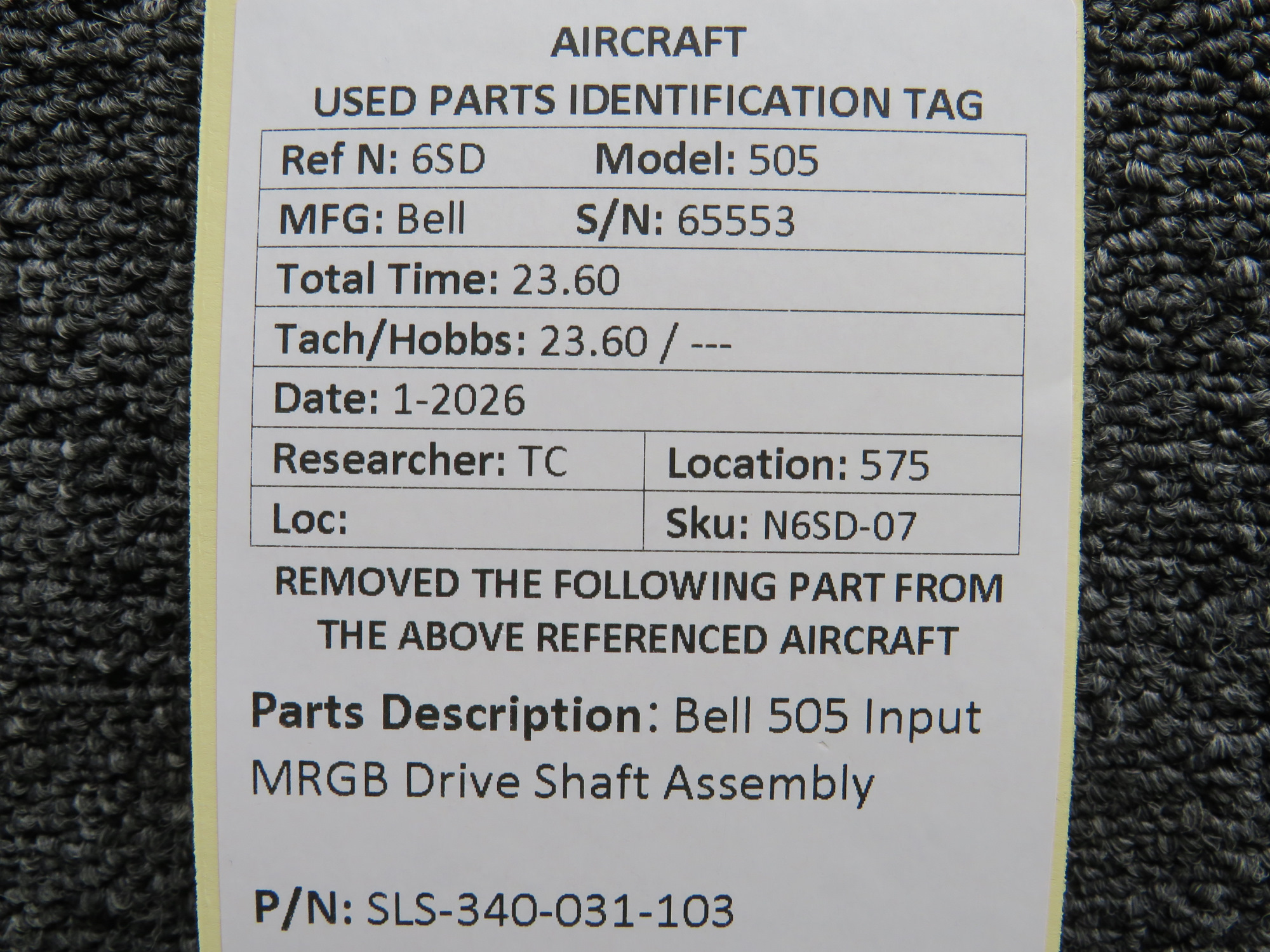 SLS-340-031-103 (Alternate PN: 3544-3) Bell 505 Input MRGB Drive