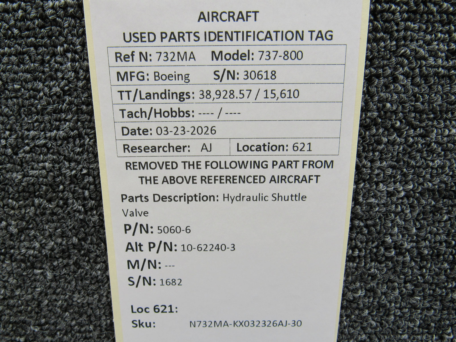 5060-6 (Alt: 10-62240-3) Boeing 737-800 Hydraulic Shuttle Valve