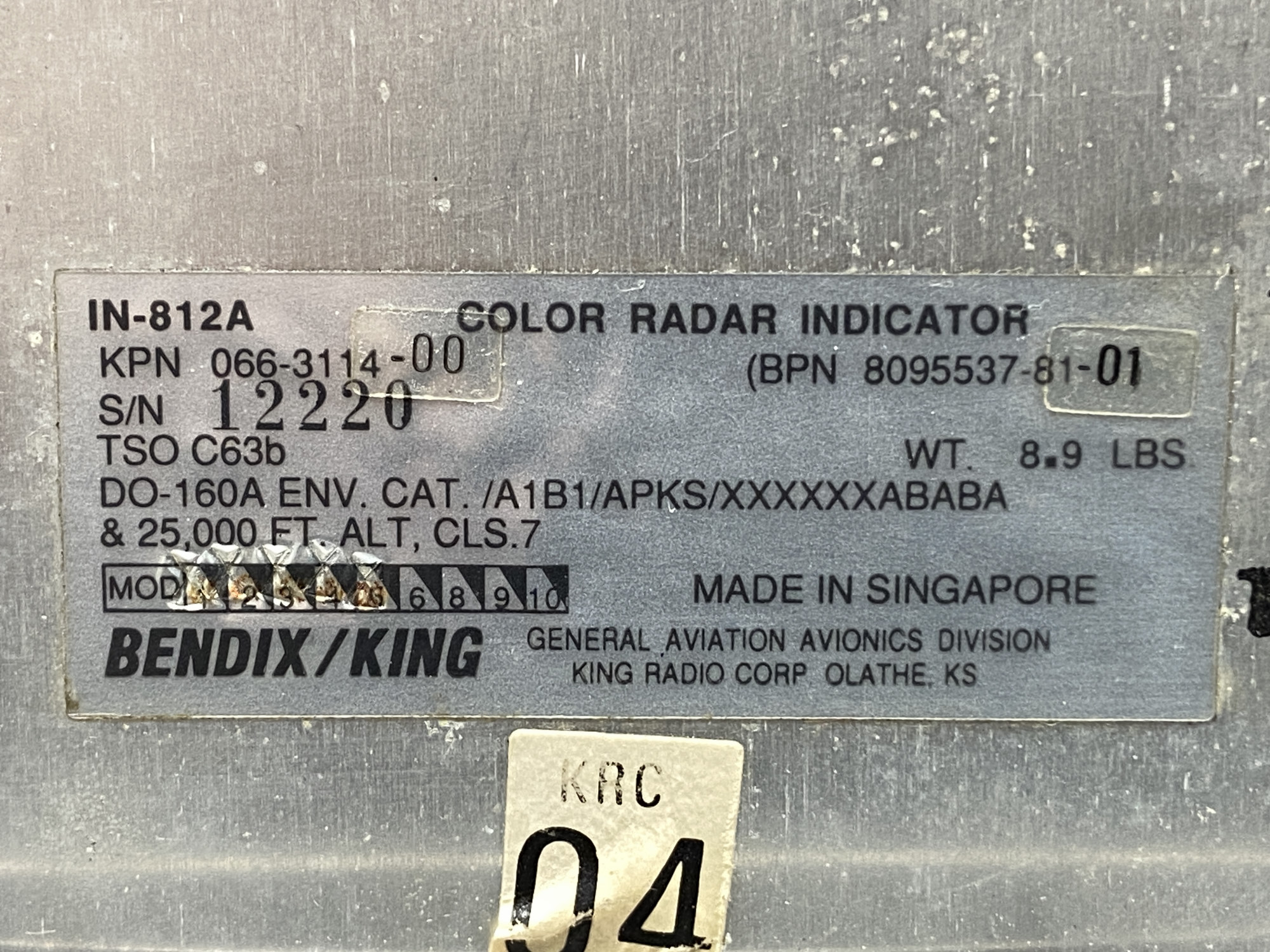 066-3114-00 (Alt PN: 8095537-81-01) Bendix IN-812A Color GPS Radio
