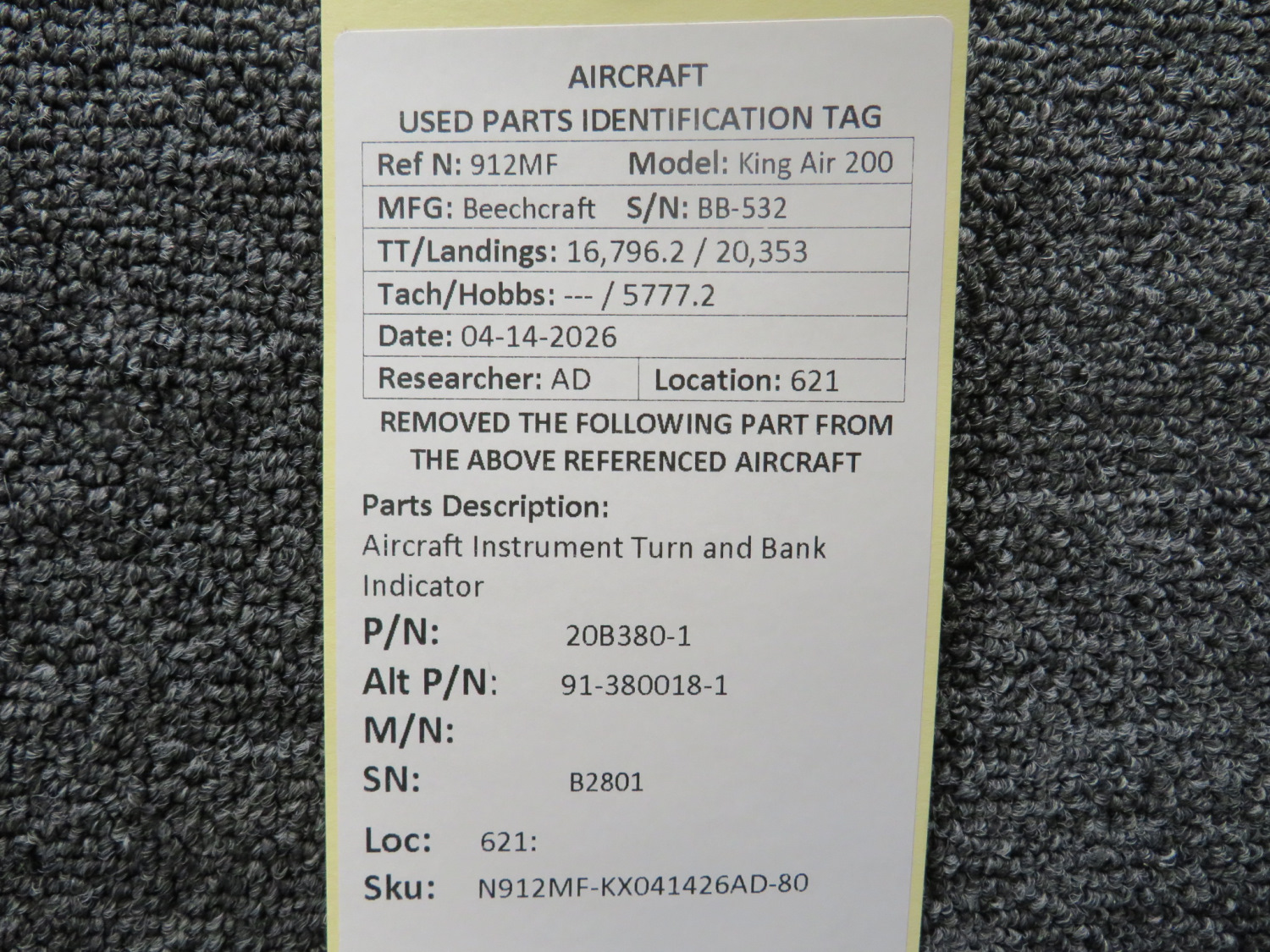 20B380-1 (Alt: 91-380018-1) Aircraft Instrument Turn and Bank