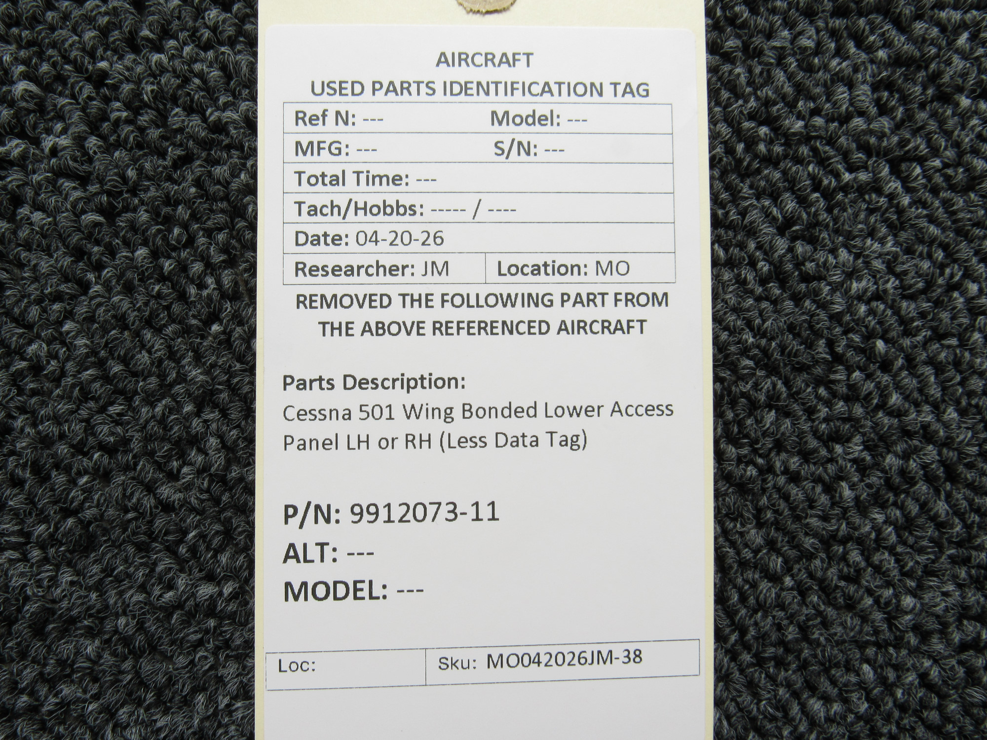 9912073-11 Cessna 501 Wing Bonded Lower Access Panel Left Hand or