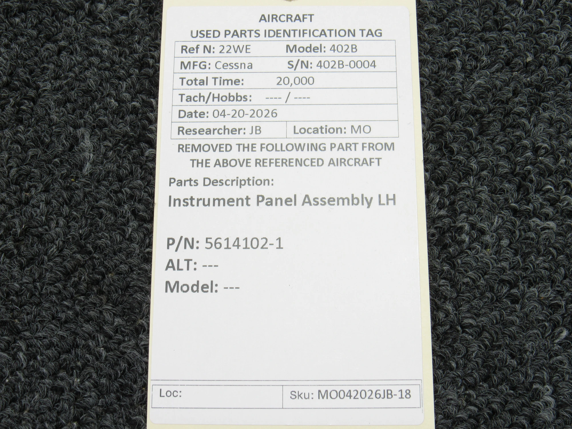 5614102-1 Cessna 402 Instrument Panel Assembly LH For Sale 5614102-1 Cessna 402 Instrument Panel Assembly LH For Sale