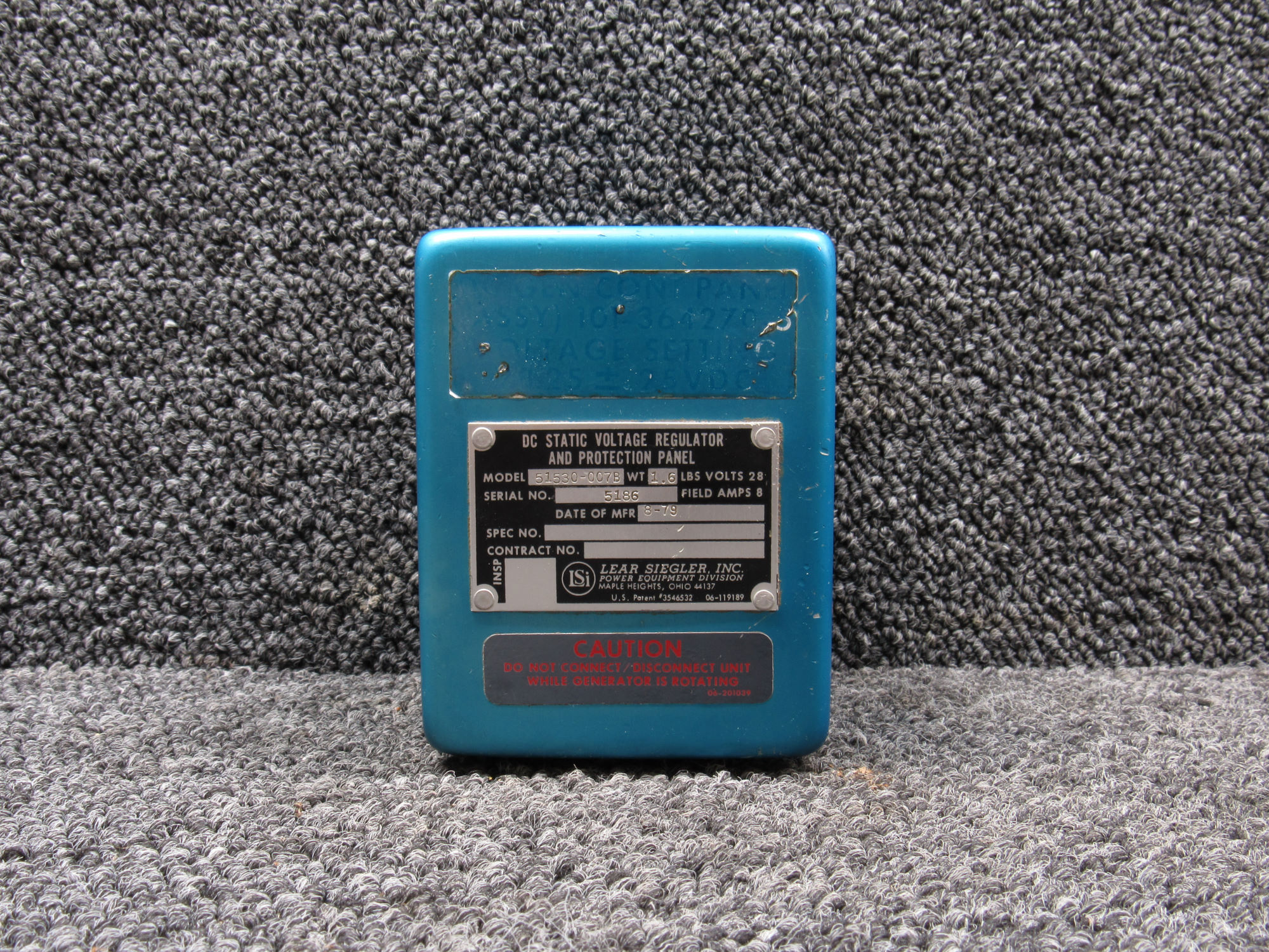 51530-007B Lear Seigler DC Static Voltage Regulator & Panel (28V