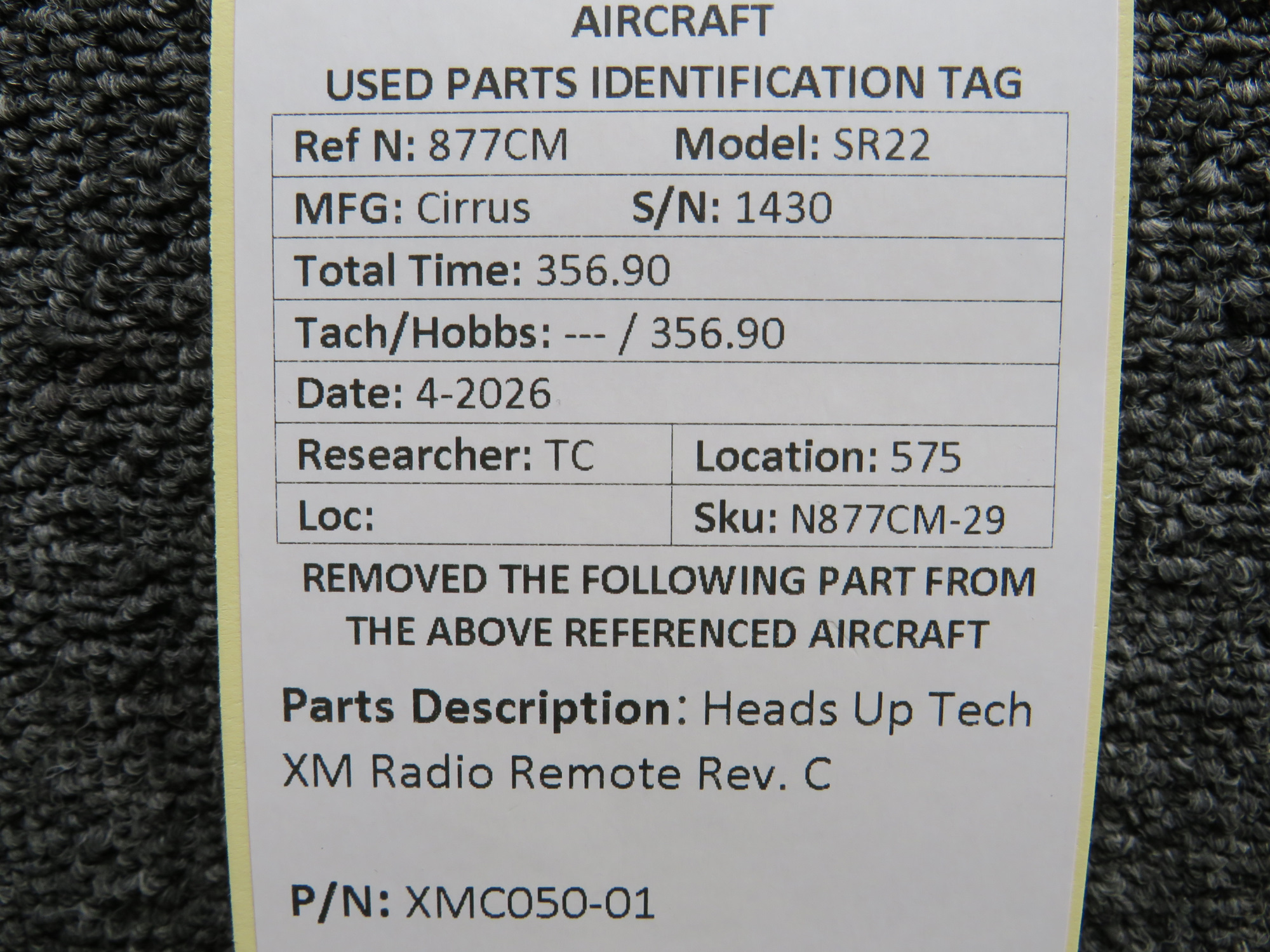XMC050-01 (Alt: 16665-502) Heads Up Tech XM Radio Remote Revision C