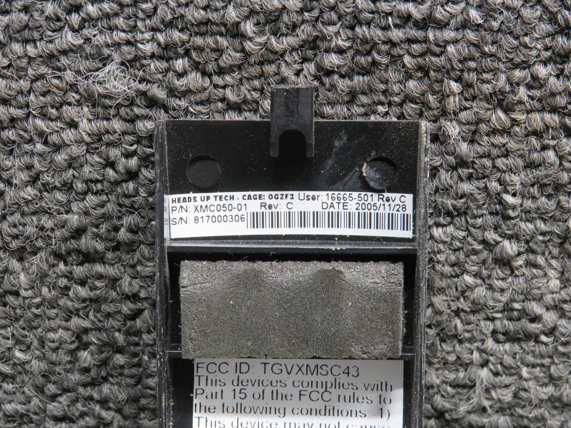 XMC050-01 (Alt: 16665-502) Heads Up Tech XM Radio Remote Revision C
