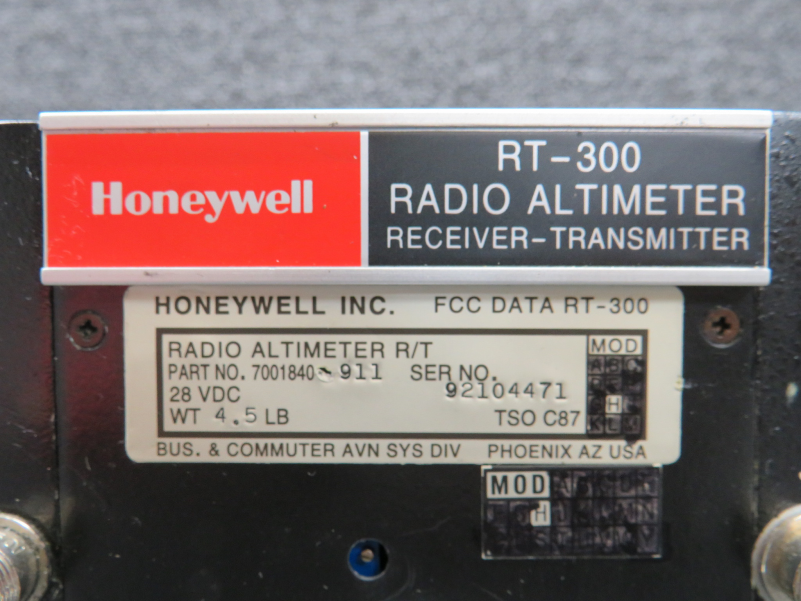 「RT-96906」ページ 7001840-911 Honeywell RT-300 Radio Altimeter Receiver-Transmitter