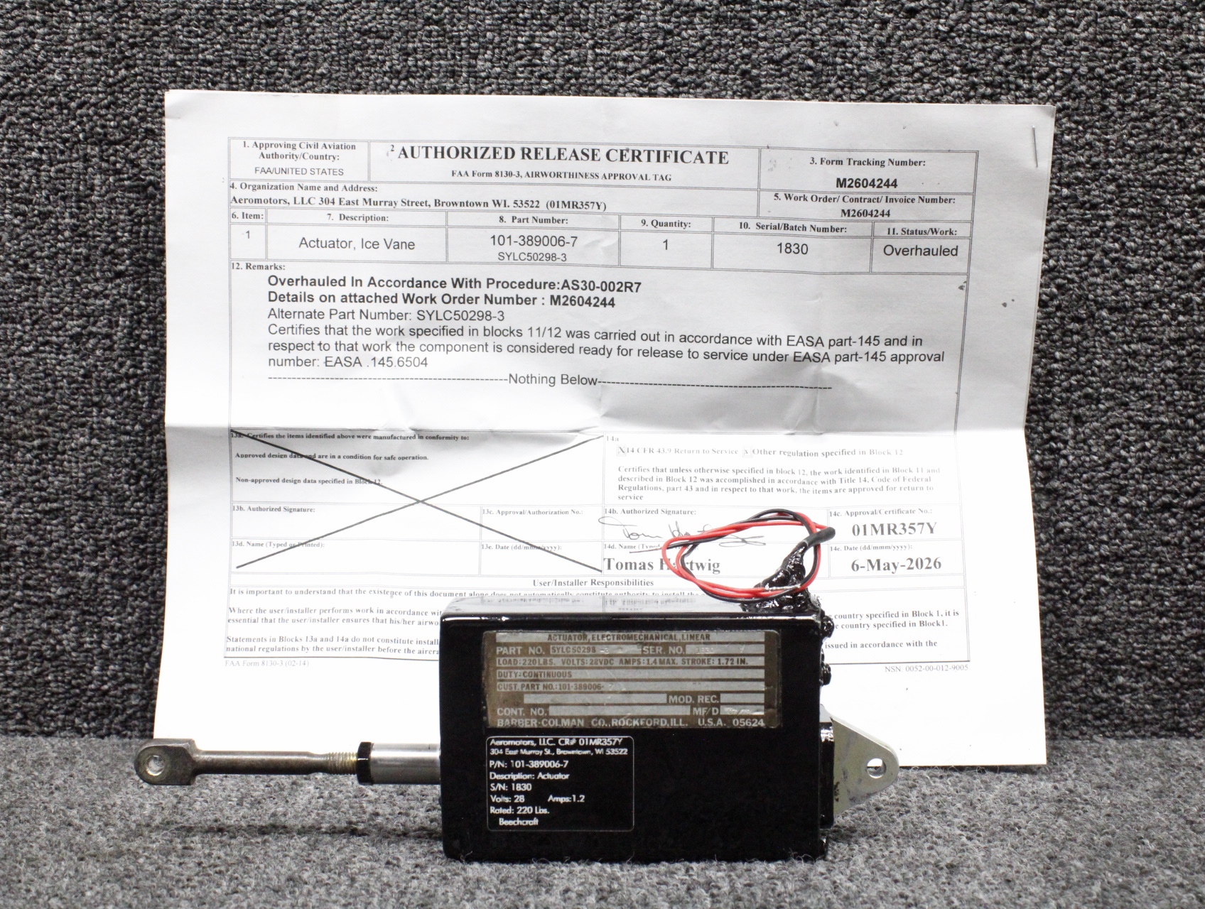 SYLC50298-3 (Alt: 101-389006-7) Barber-Coleman Linear Actuator