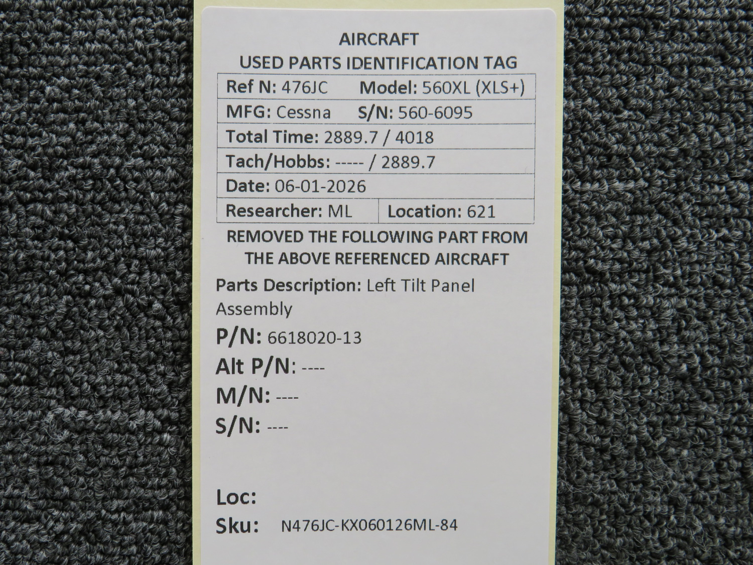 6618020-13 Cessna 560XL Citation XLS+ Left Tilt Panel Assy
