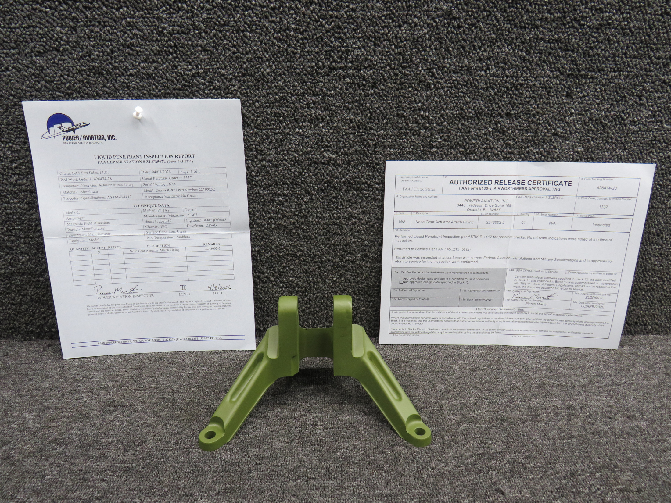 2243002-2 Cessna R182 Nose Gear Actuator Attach Fitting with 8130