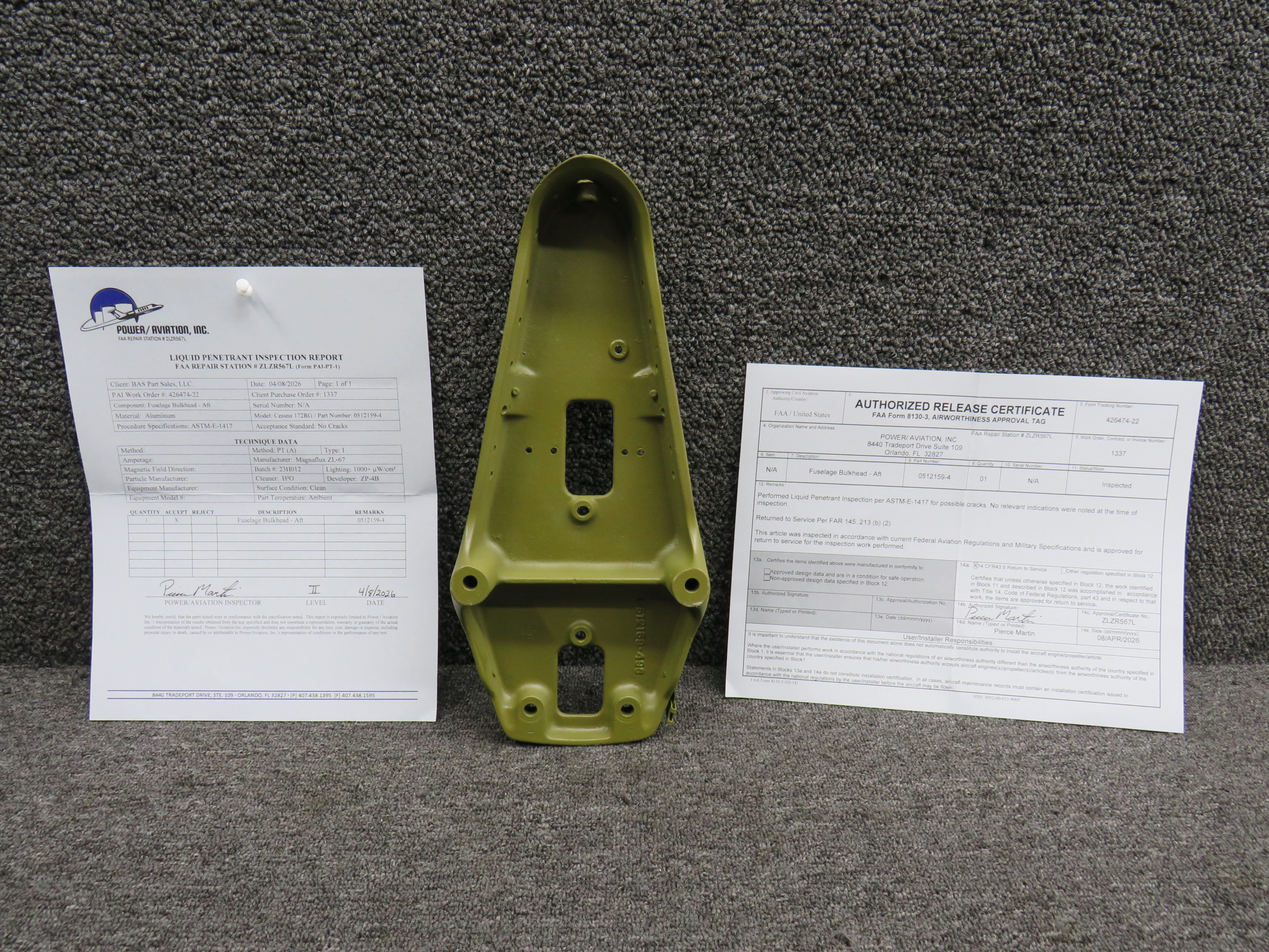 Cessna117出品 2個口PFC-1000 + Cirrus II 0512159-4 Cessna 172RG Fuselage Aft Bulkhead with 8130-3 and PAI