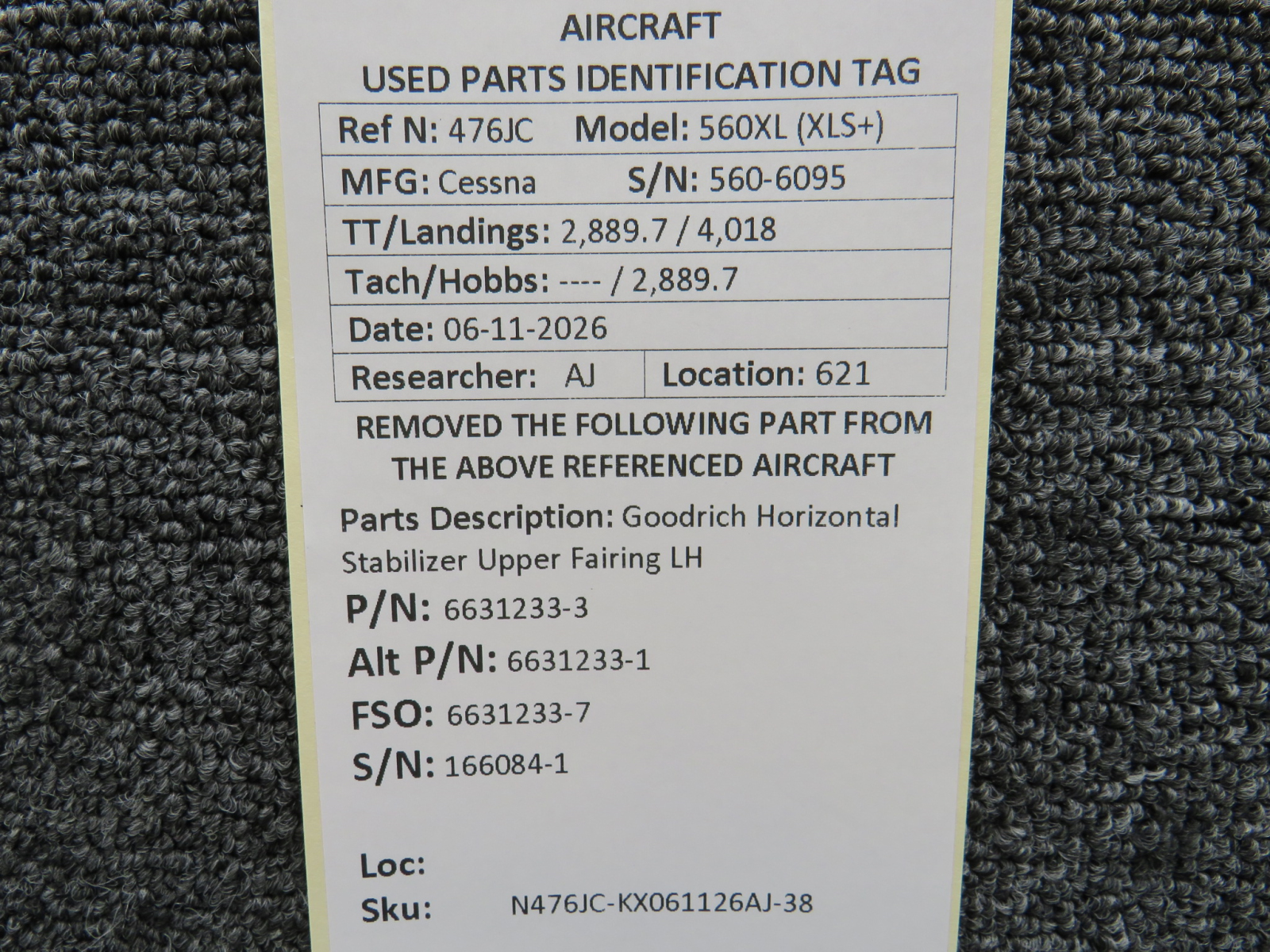 6631233-3 (Alt: 6631233-1) Goodrich Horizontal Stabilizer Upper