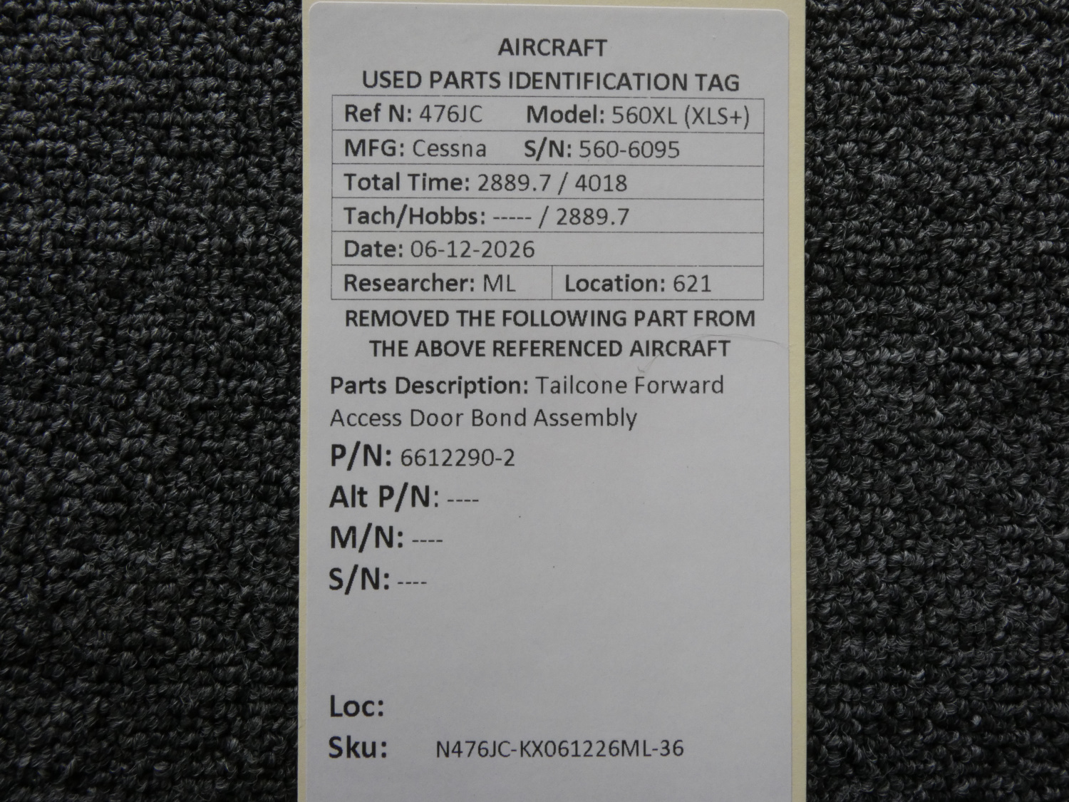 6612290-2 Cessna 560XL Citation XLS+ Tailcone Forward Access Door