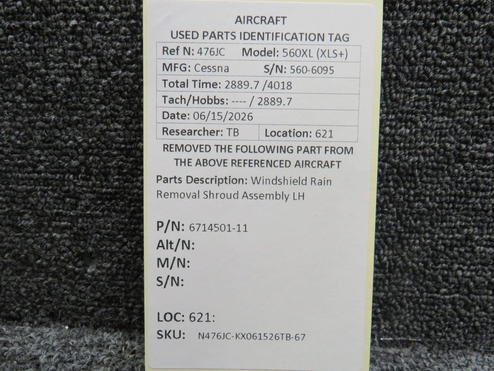 6714501-11 Cessna 560XL Citation XLS+ Windshield Rain Removal