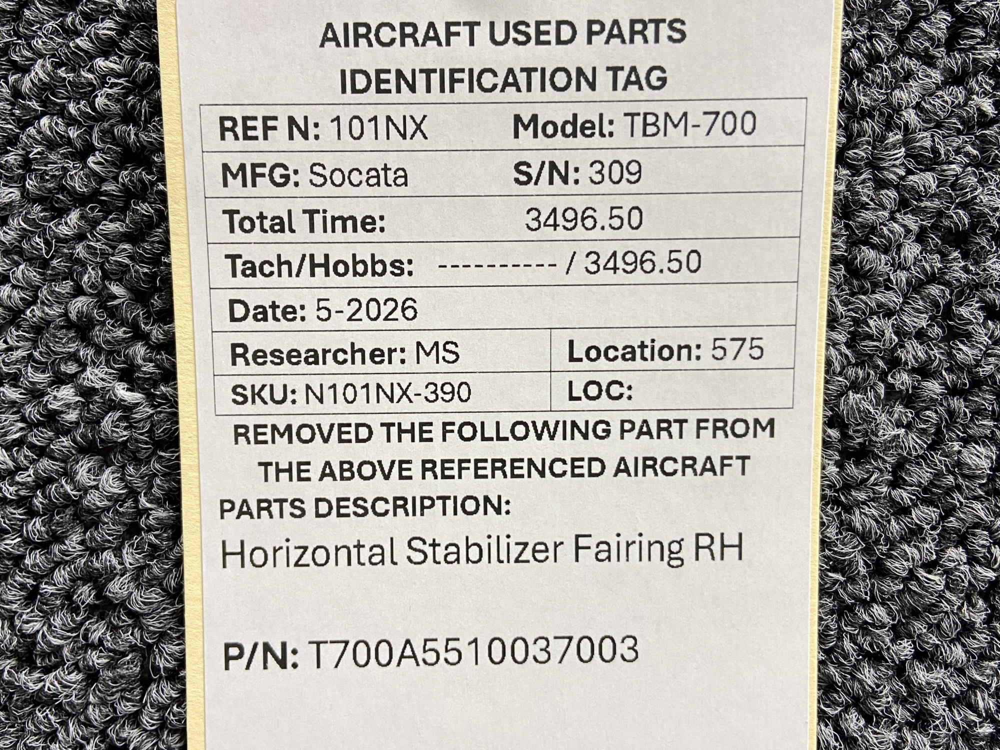T700A5510037003 Socata TBM-700 Horizontal Stabilizer Fairing Right