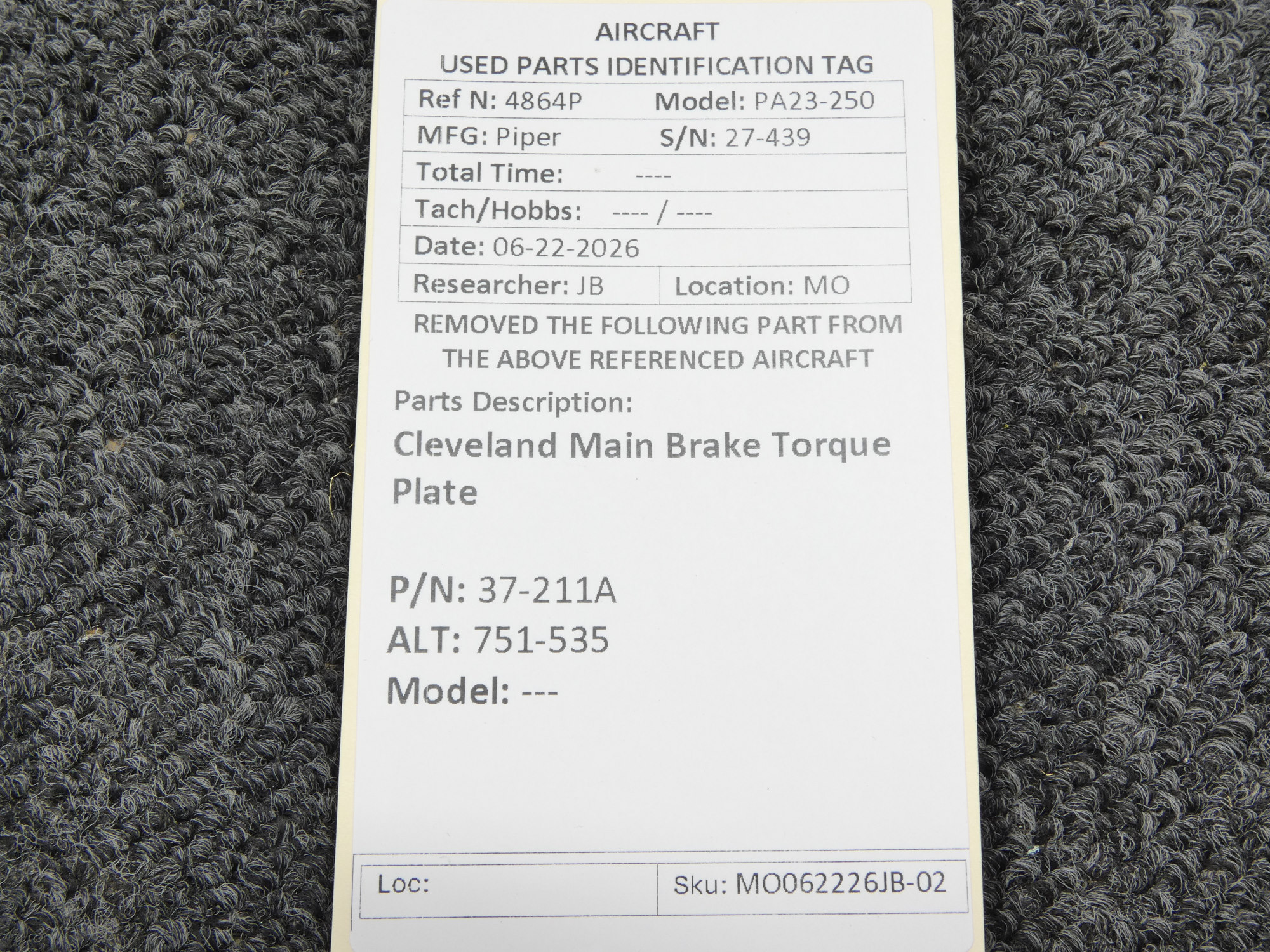 37-211A (Alt: 751-535) Cleveland Main Brake Torque Plate For Sale