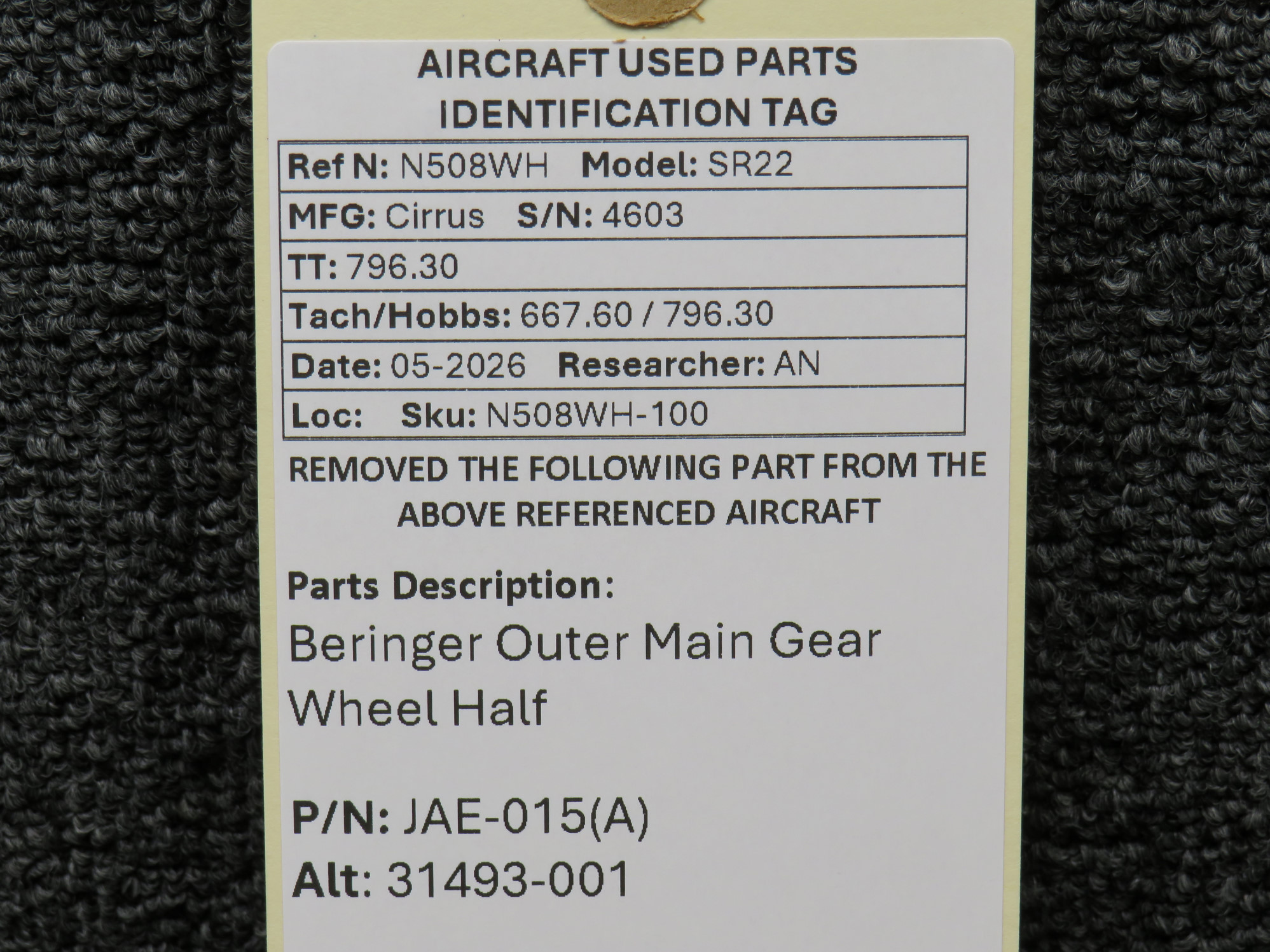 JAE-015(A) (Alt PN: 31493-001) Beringer Outer Main Gear Wheel Half
