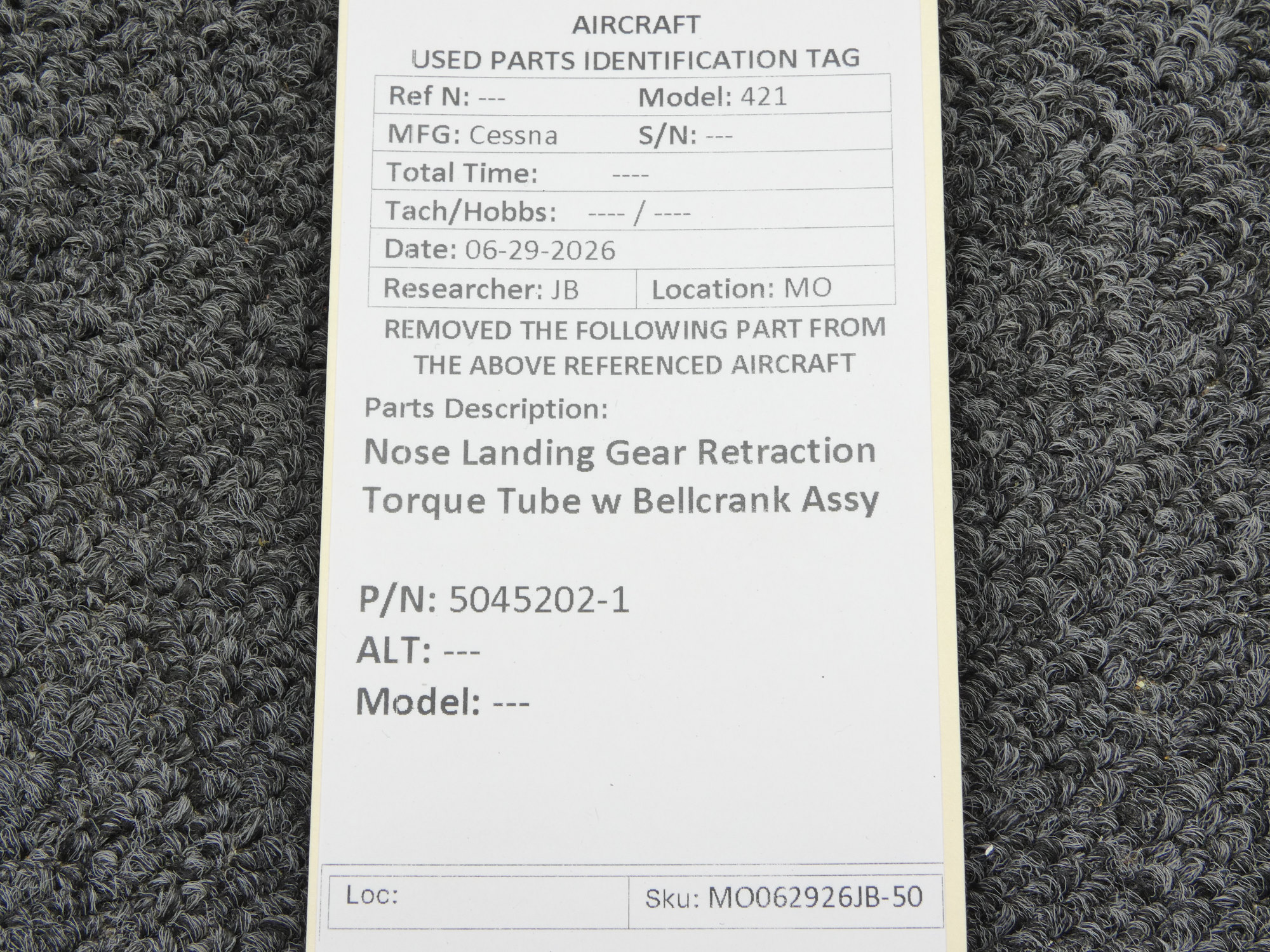 5045202-1 Cessna 421 Nose Landing Gear Retraction Torque Tube w