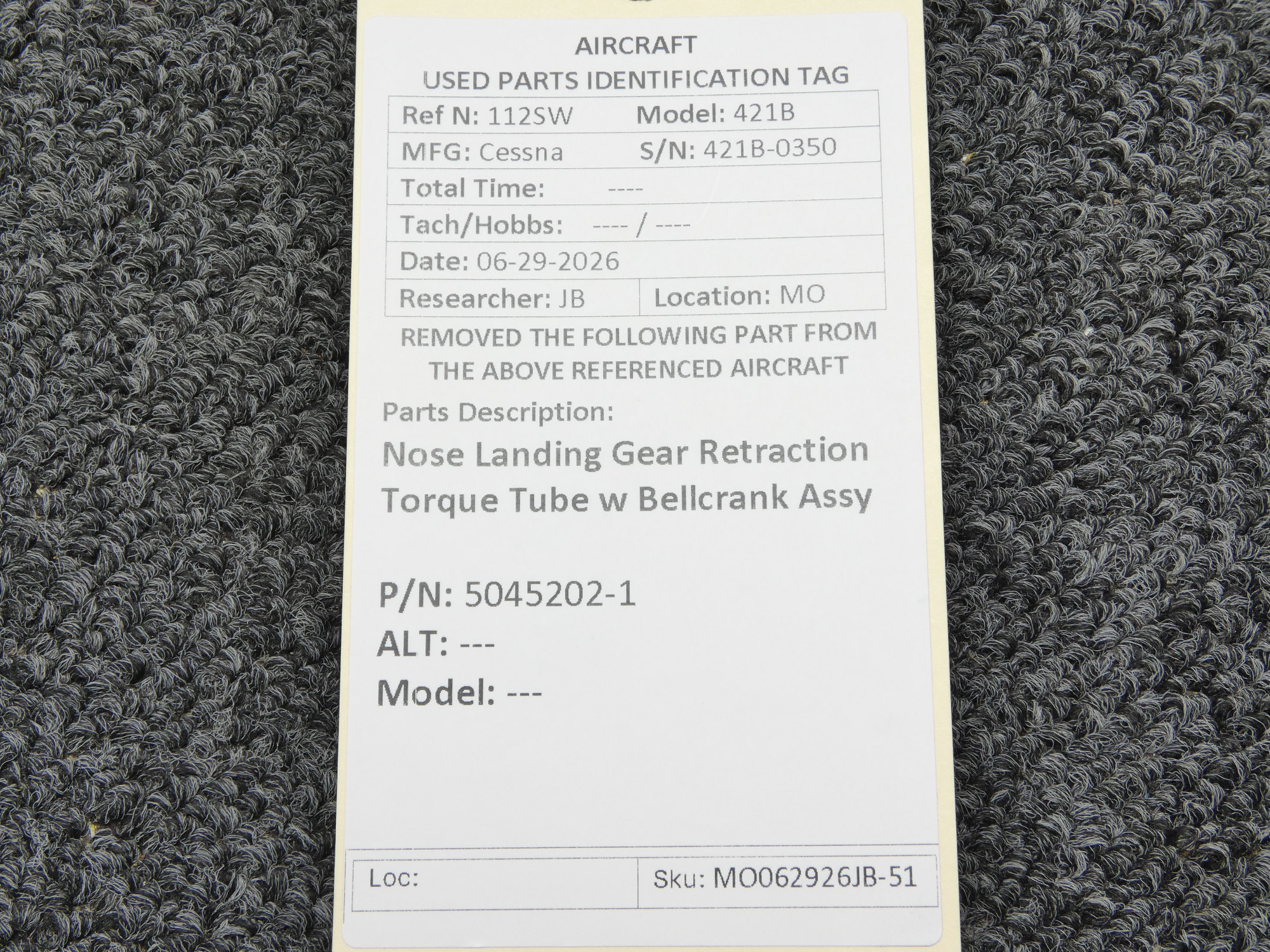 5045202-1 Cessna 421B Nose Landing Gear Retraction Torque Tube w