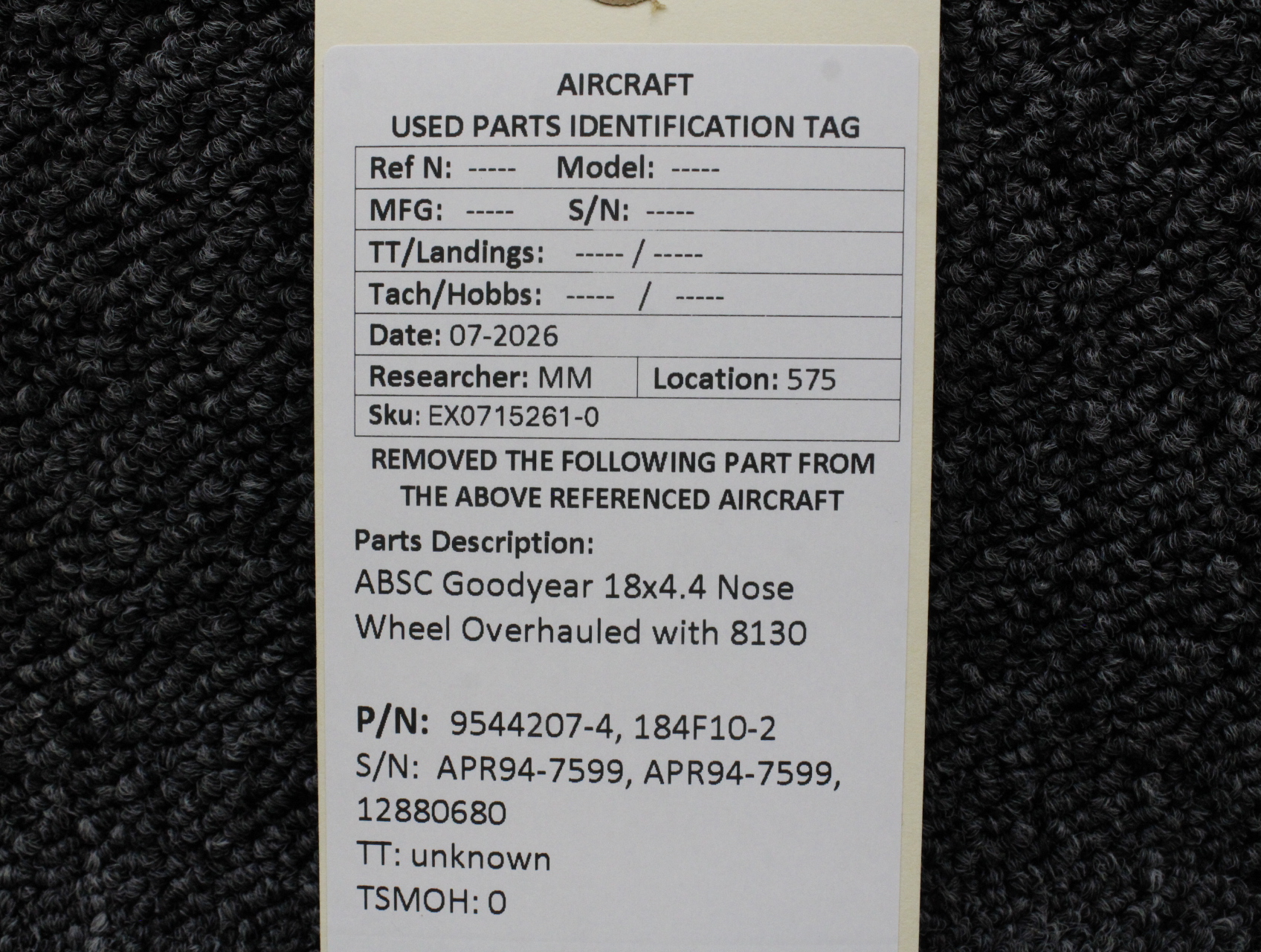 9544207-4, 184F10-2 ABSC, Goodyear 18x4.4 Nose Wheel Overhauled