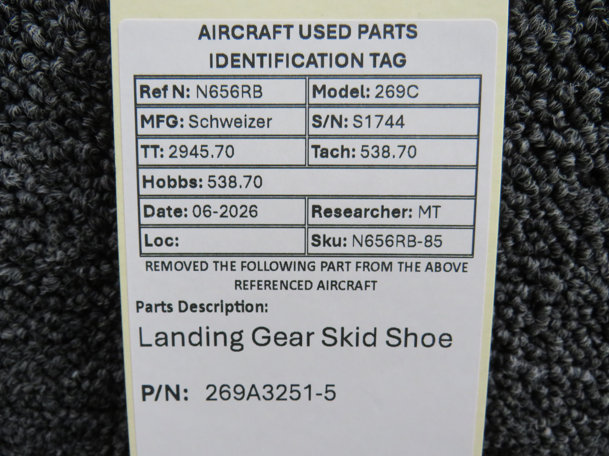 269A3251-5 Schweizer 269C Landing Gear Skid Shoe For Sale