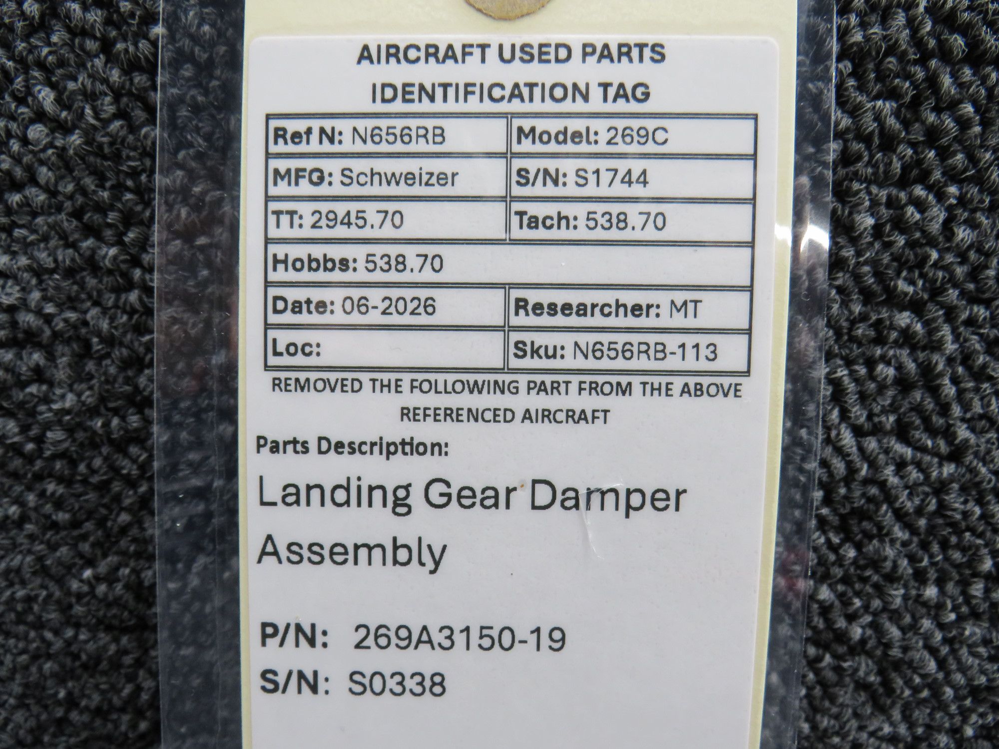 269A3150-19 Schweizer 269C Landing Gear Damper Assembly For Sale