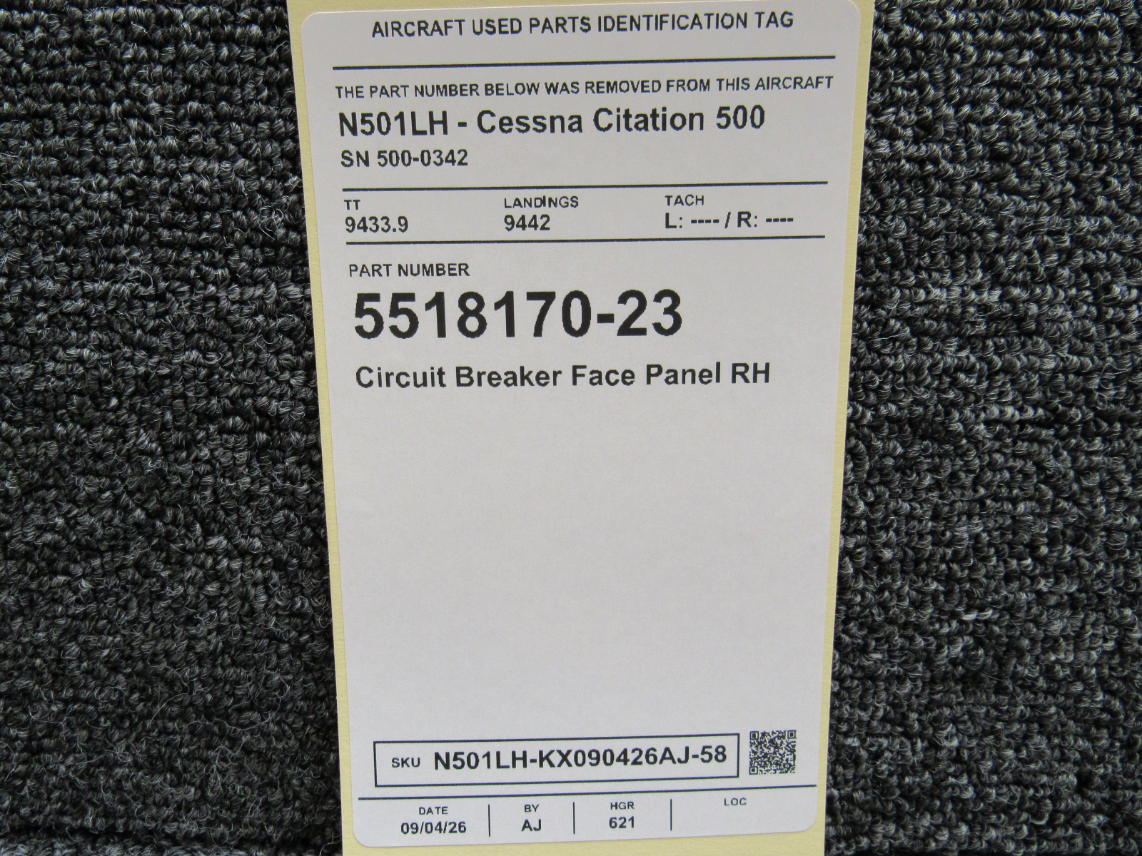5518170-23 Cessna Citation I Model 500 Circuit Breaker Face Panel
