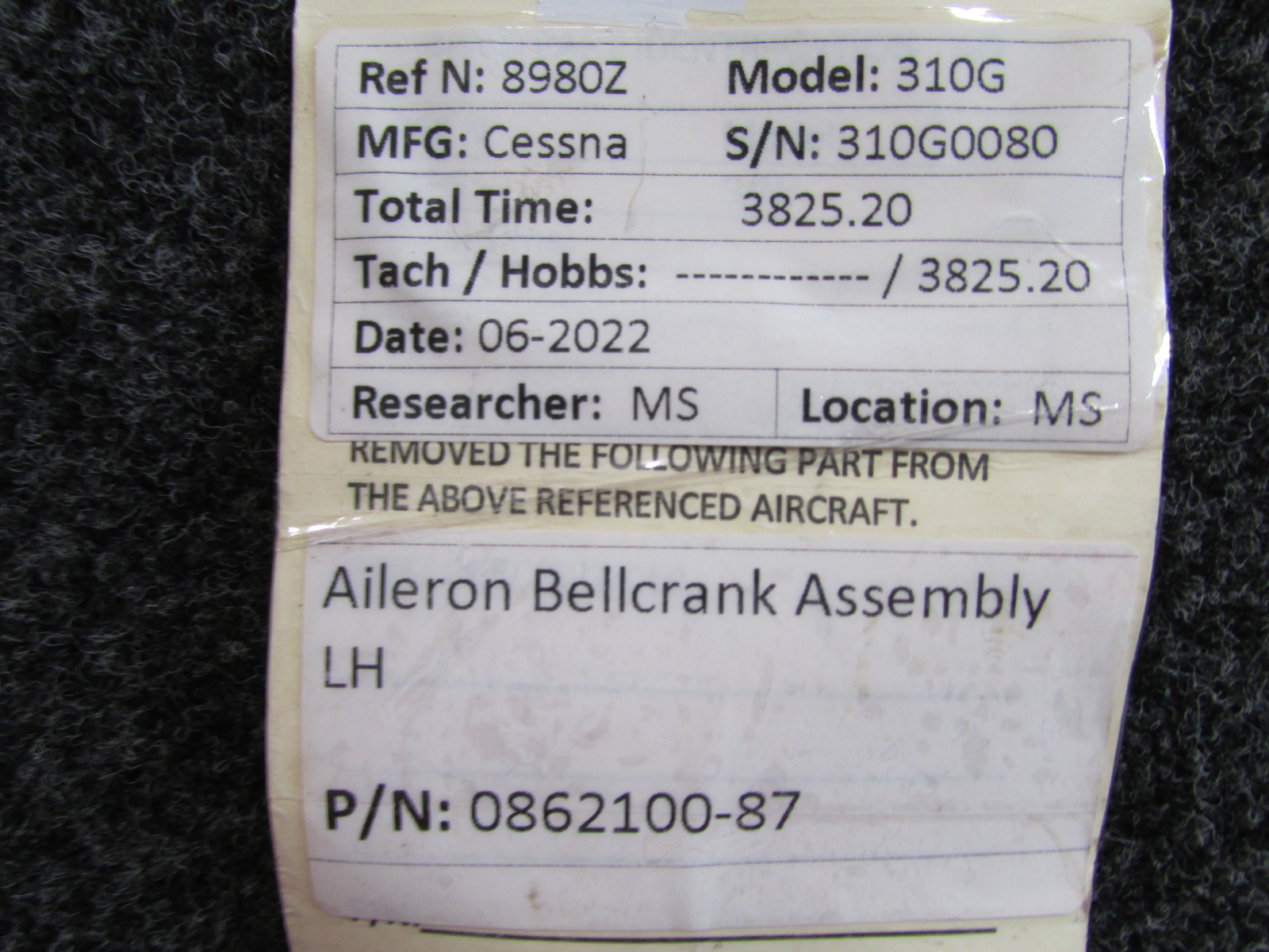 0862100-87 Cessna 320 Aileron Quadrant Assembly Left Hand