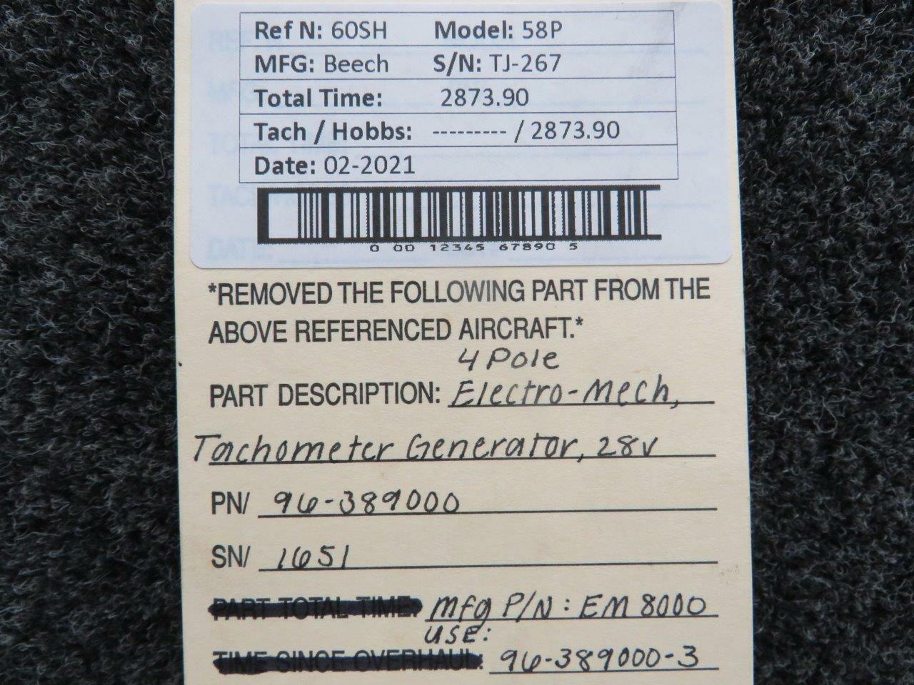 96389000 (Use 963890003) Beech 58P ElectroMech 4Pole Tachometer