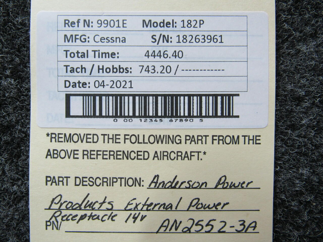 AN2552-3A (Use: MS3506-1) Anderson External Power Receptacle (28V)