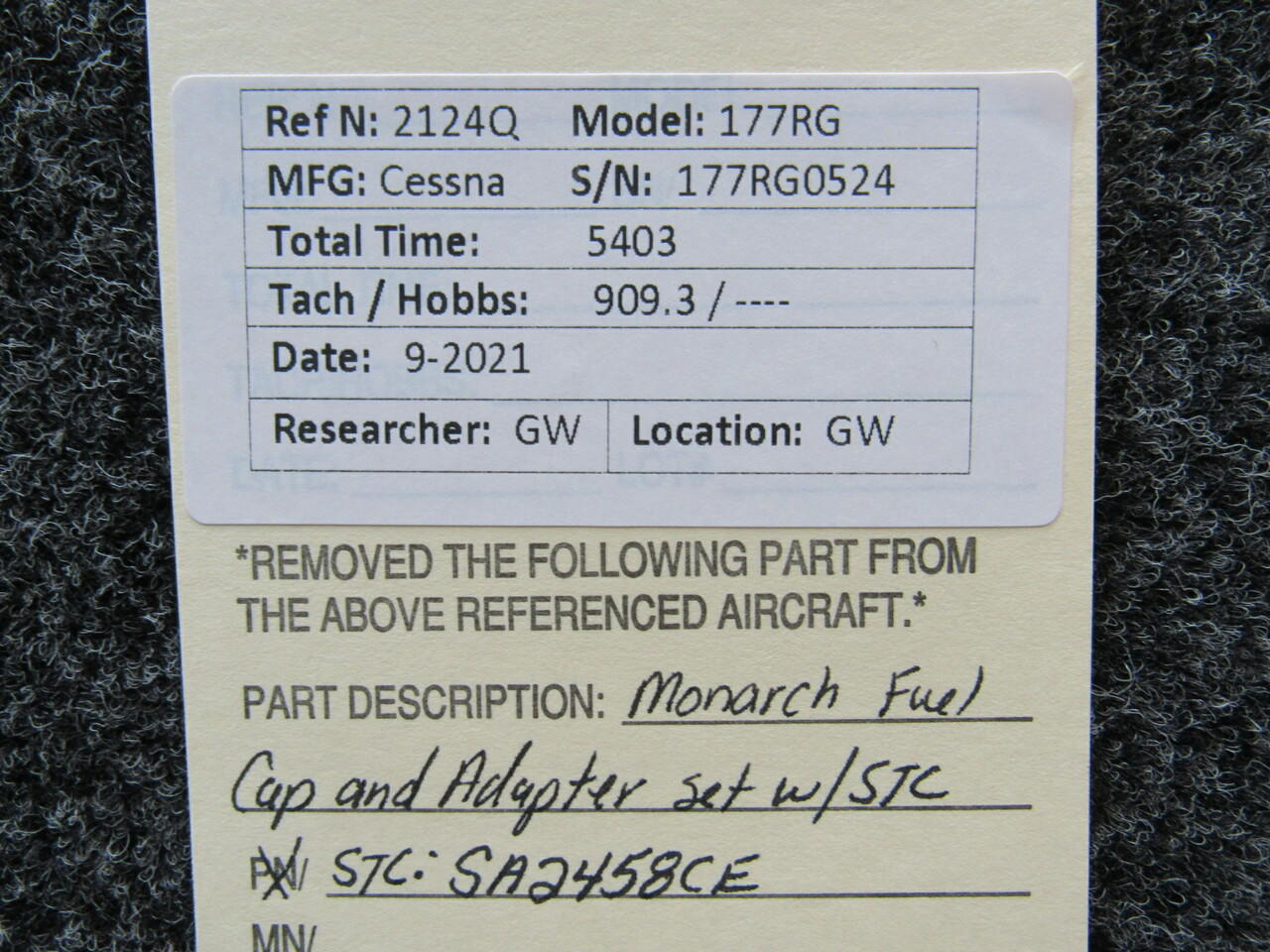 Cessna 177RG Monarch Fuel Cap and Adapter Set W/ STC (SA2458CE)