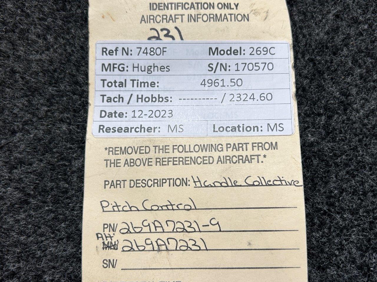 269A7231-9 (ALT: 269A7231) Hughes 269C Handle Collective Pitch Control
