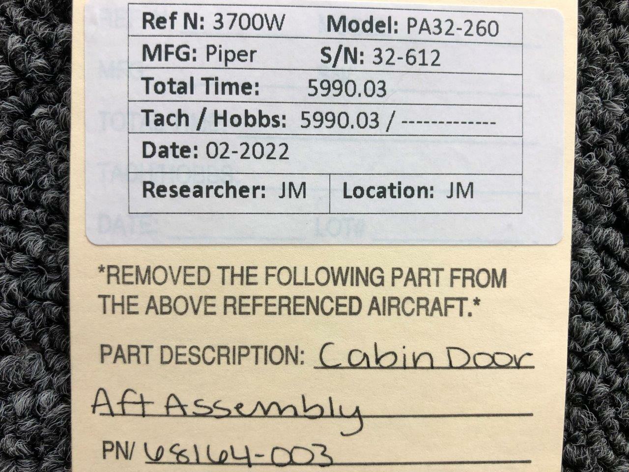 68164-003 Piper PA32-260 Cabin Door Aft Structure