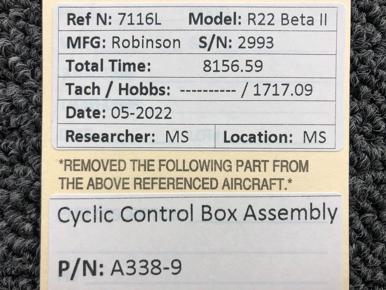 A338-9 Robinson R22 Cyclic Control Box Assembly with Spacer For Sale