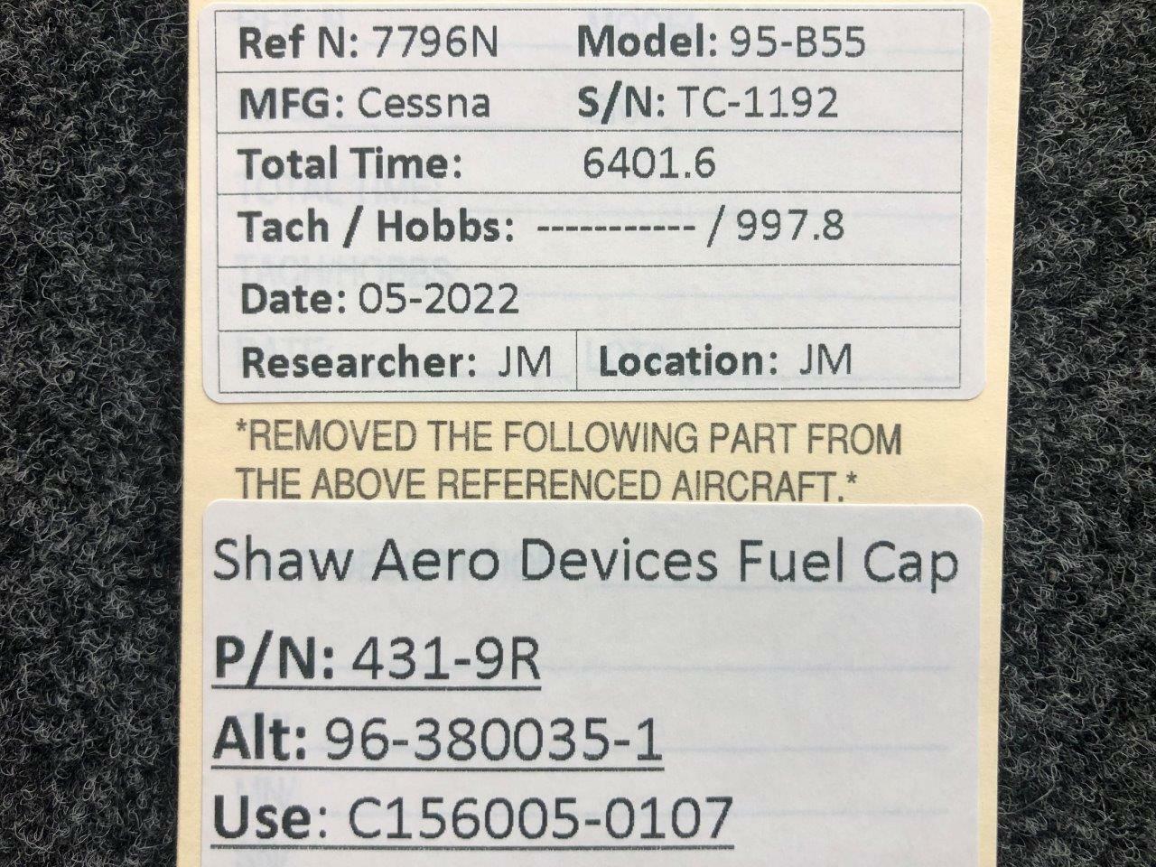 4319R (ALT 963800351) Shaw Aero Devices Fuel Cap Assembly